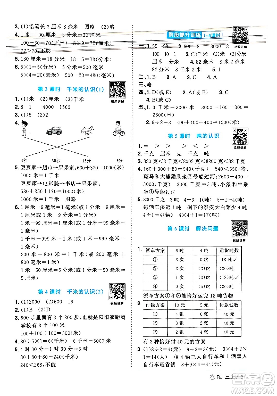 甘肅少年兒童出版社2024年秋陽(yáng)光同學(xué)課時(shí)優(yōu)化作業(yè)三年級(jí)數(shù)學(xué)上冊(cè)人教版山東專(zhuān)版答案