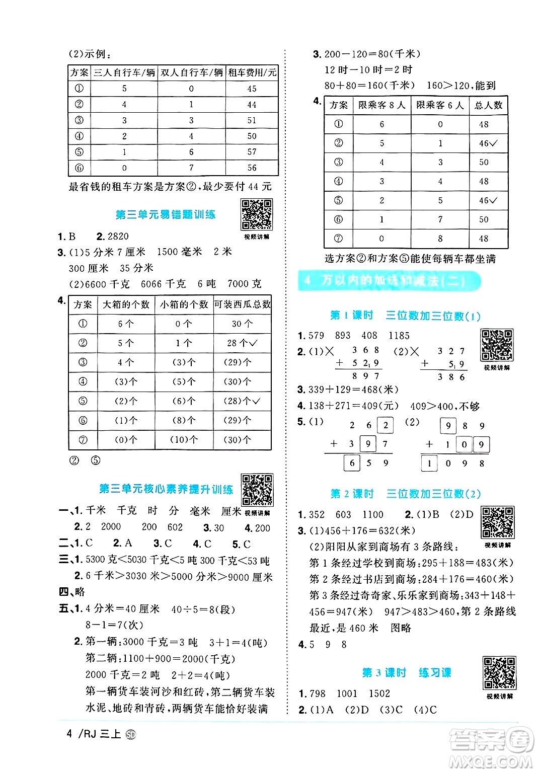 甘肅少年兒童出版社2024年秋陽(yáng)光同學(xué)課時(shí)優(yōu)化作業(yè)三年級(jí)數(shù)學(xué)上冊(cè)人教版山東專(zhuān)版答案