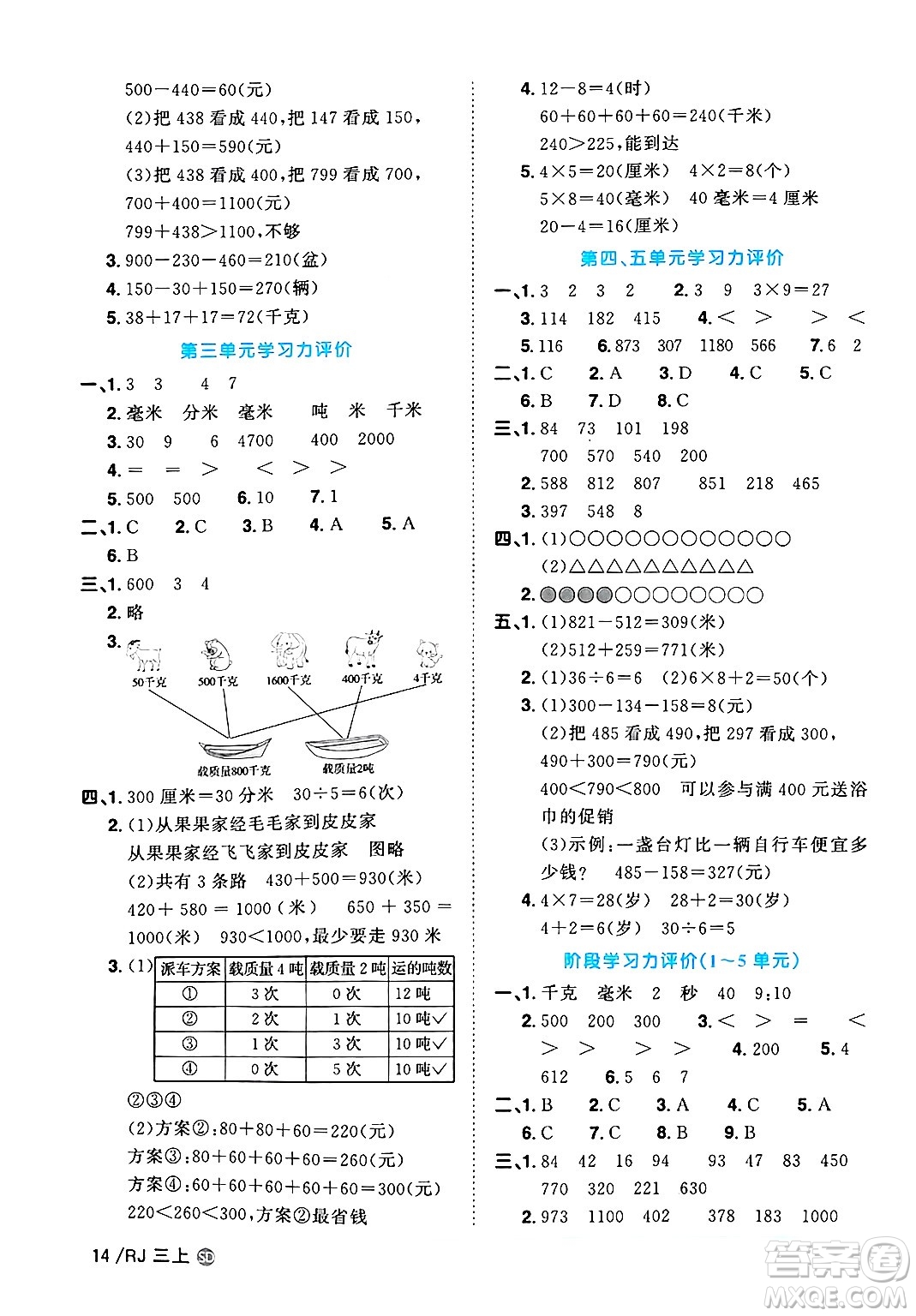 甘肅少年兒童出版社2024年秋陽(yáng)光同學(xué)課時(shí)優(yōu)化作業(yè)三年級(jí)數(shù)學(xué)上冊(cè)人教版山東專(zhuān)版答案