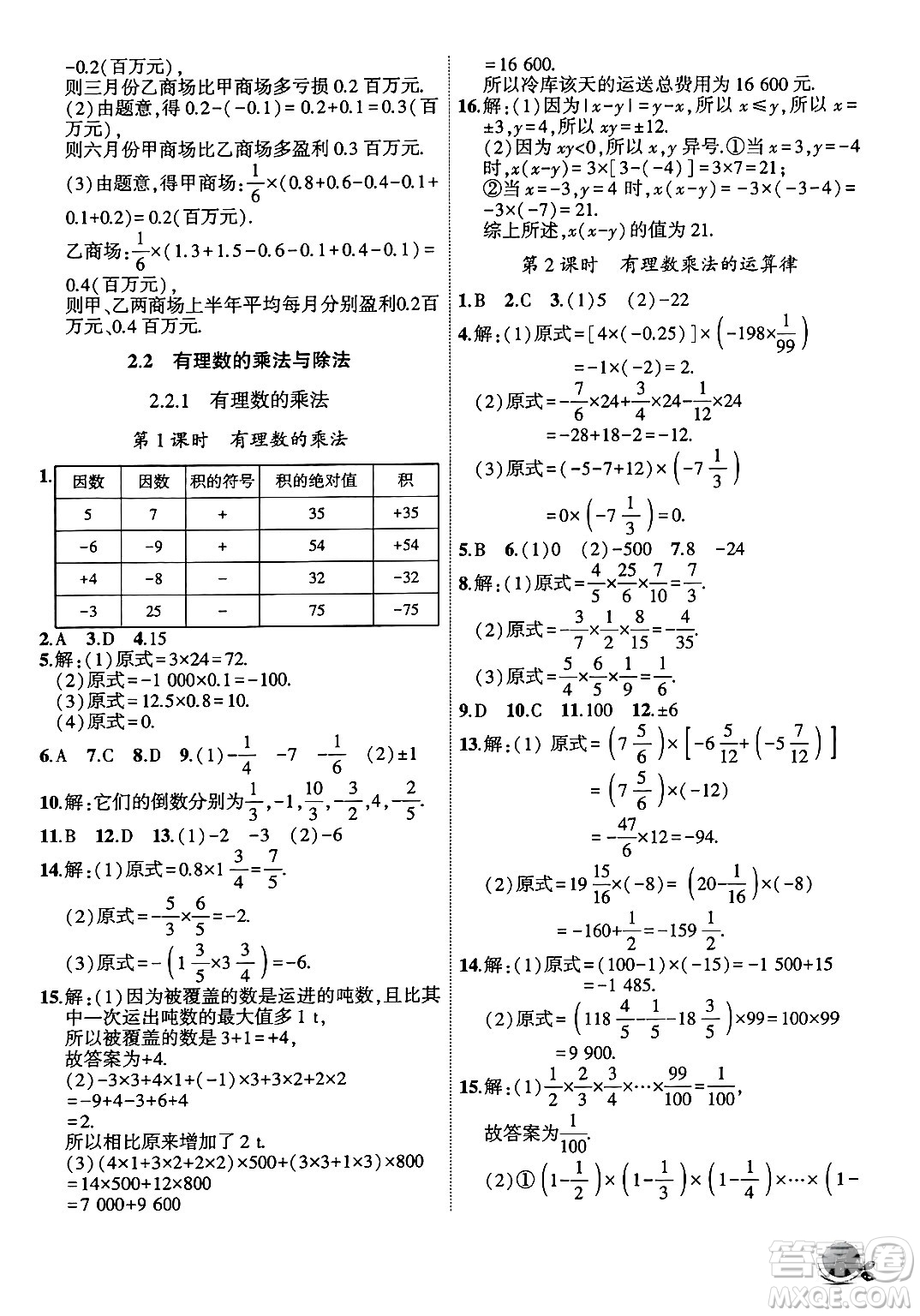 安徽大學(xué)出版社2024年秋創(chuàng)新課堂創(chuàng)新作業(yè)本七年級(jí)數(shù)學(xué)上冊(cè)人教版答案