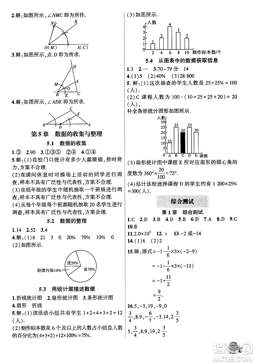 安徽大學出版社2024年秋創(chuàng)新課堂創(chuàng)新作業(yè)本七年級數(shù)學上冊滬科版答案