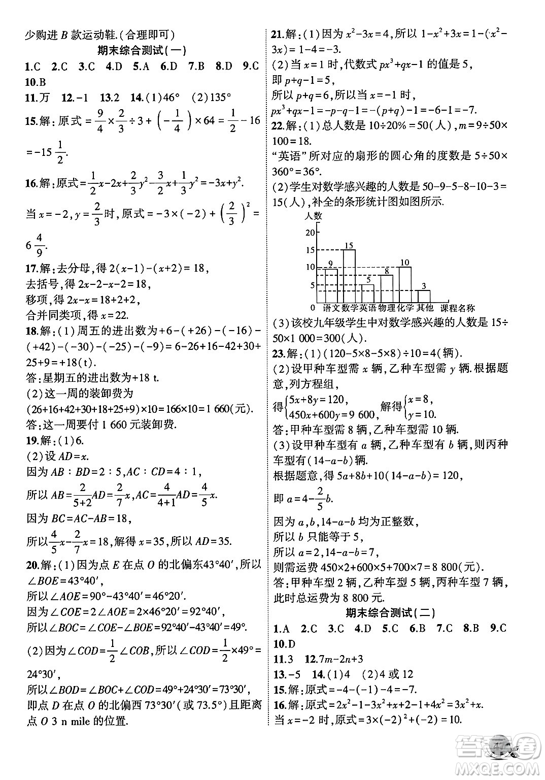 安徽大學出版社2024年秋創(chuàng)新課堂創(chuàng)新作業(yè)本七年級數(shù)學上冊滬科版答案