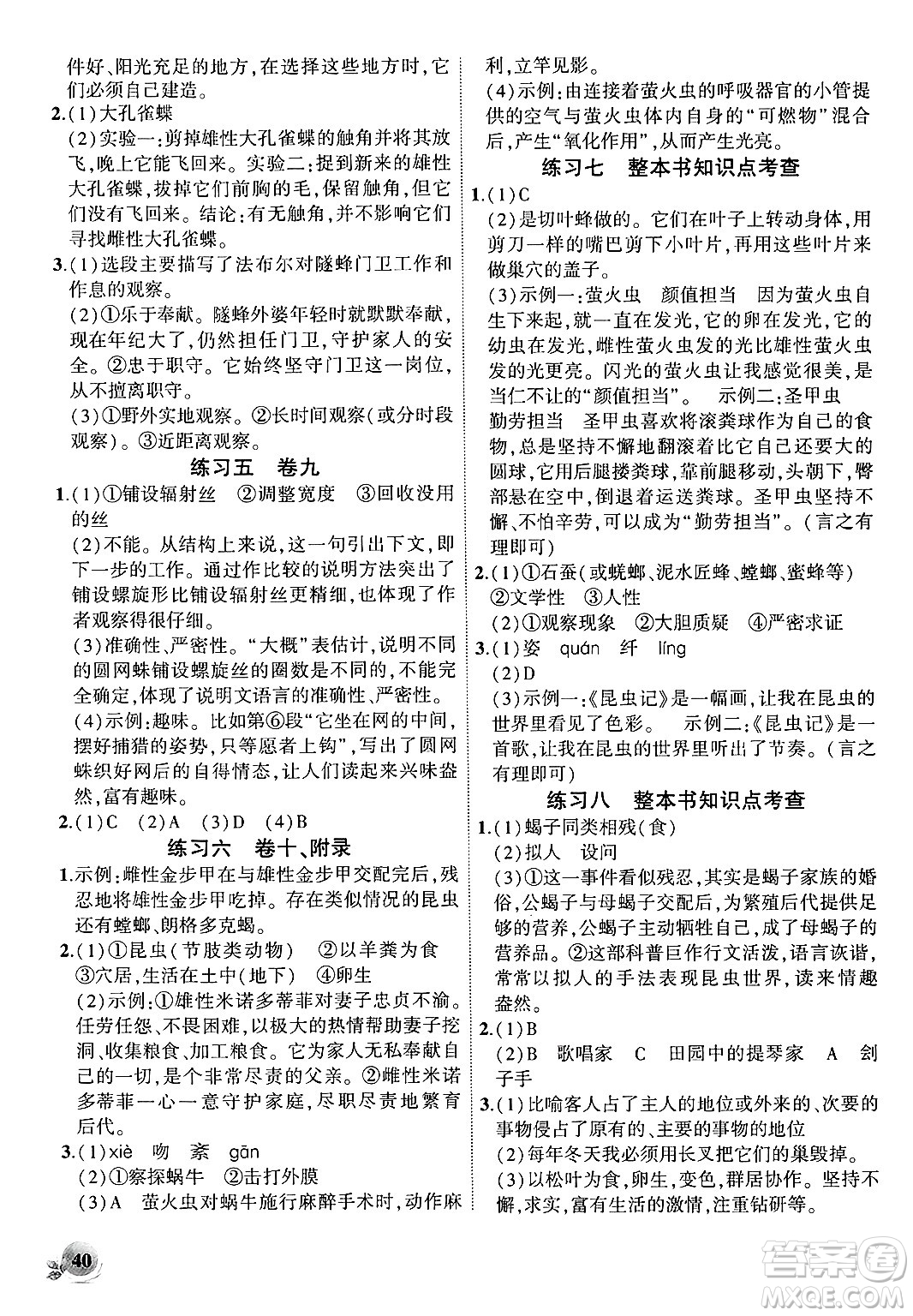 安徽大學(xué)出版社2024年秋創(chuàng)新課堂創(chuàng)新作業(yè)本八年級語文上冊部編版答案