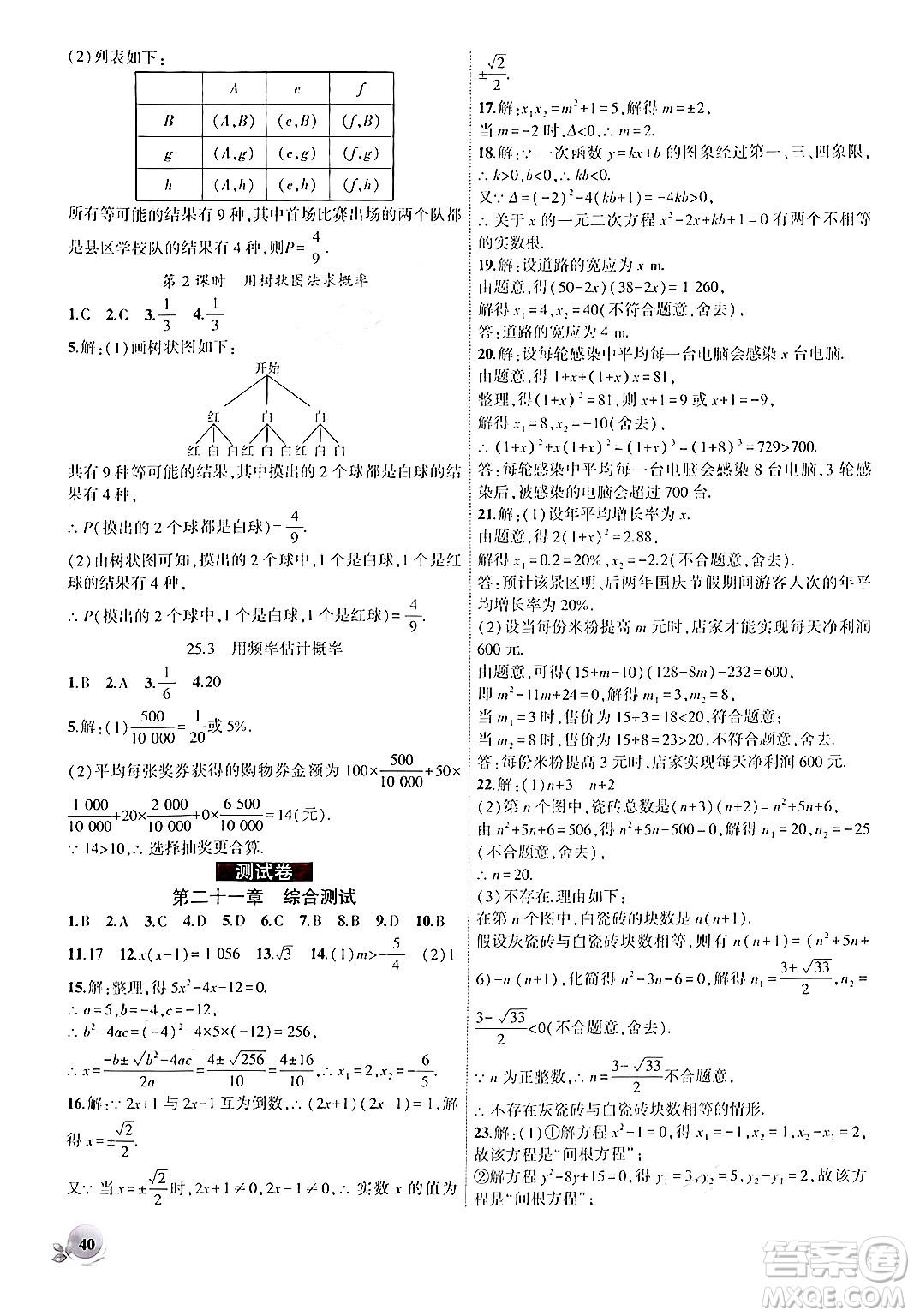 安徽大學(xué)出版社2024年秋創(chuàng)新課堂創(chuàng)新作業(yè)本九年級(jí)數(shù)學(xué)上冊(cè)人教版答案