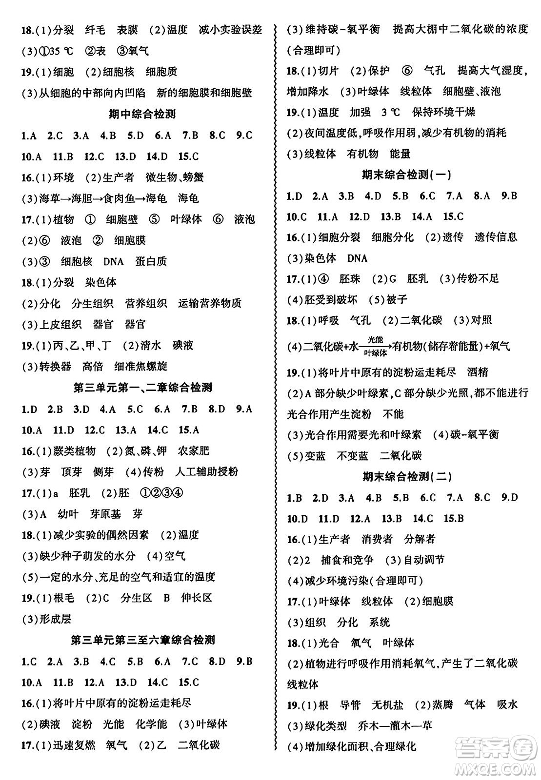 安徽大學出版社2024年秋創(chuàng)新課堂創(chuàng)新作業(yè)本七年級生物上冊人教版答案