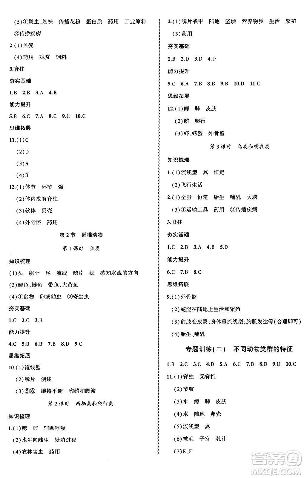 安徽大學(xué)出版社2024年秋創(chuàng)新課堂創(chuàng)新作業(yè)本七年級(jí)生物上冊(cè)蘇教版答案