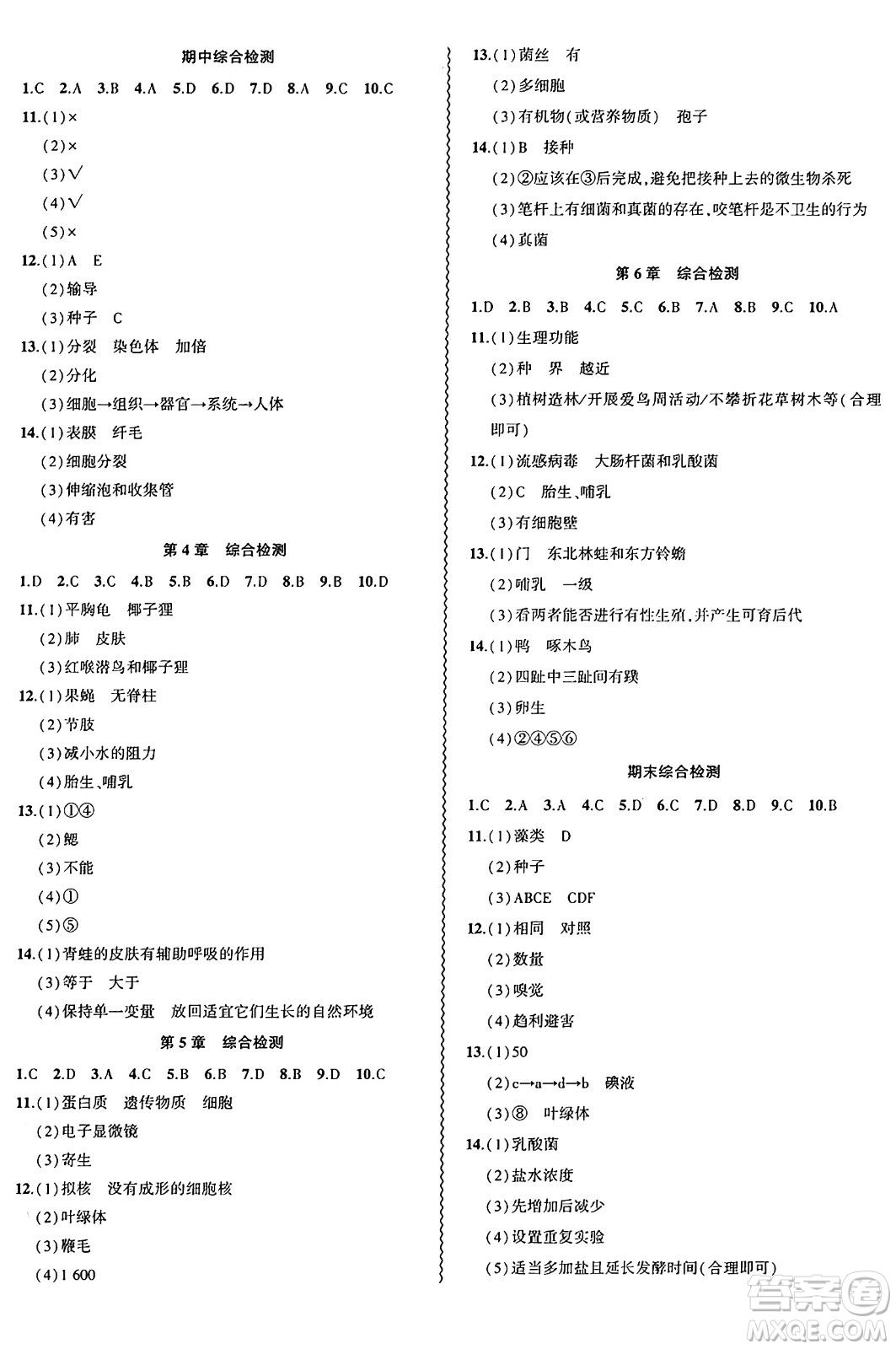 安徽大學(xué)出版社2024年秋創(chuàng)新課堂創(chuàng)新作業(yè)本七年級(jí)生物上冊(cè)蘇教版答案