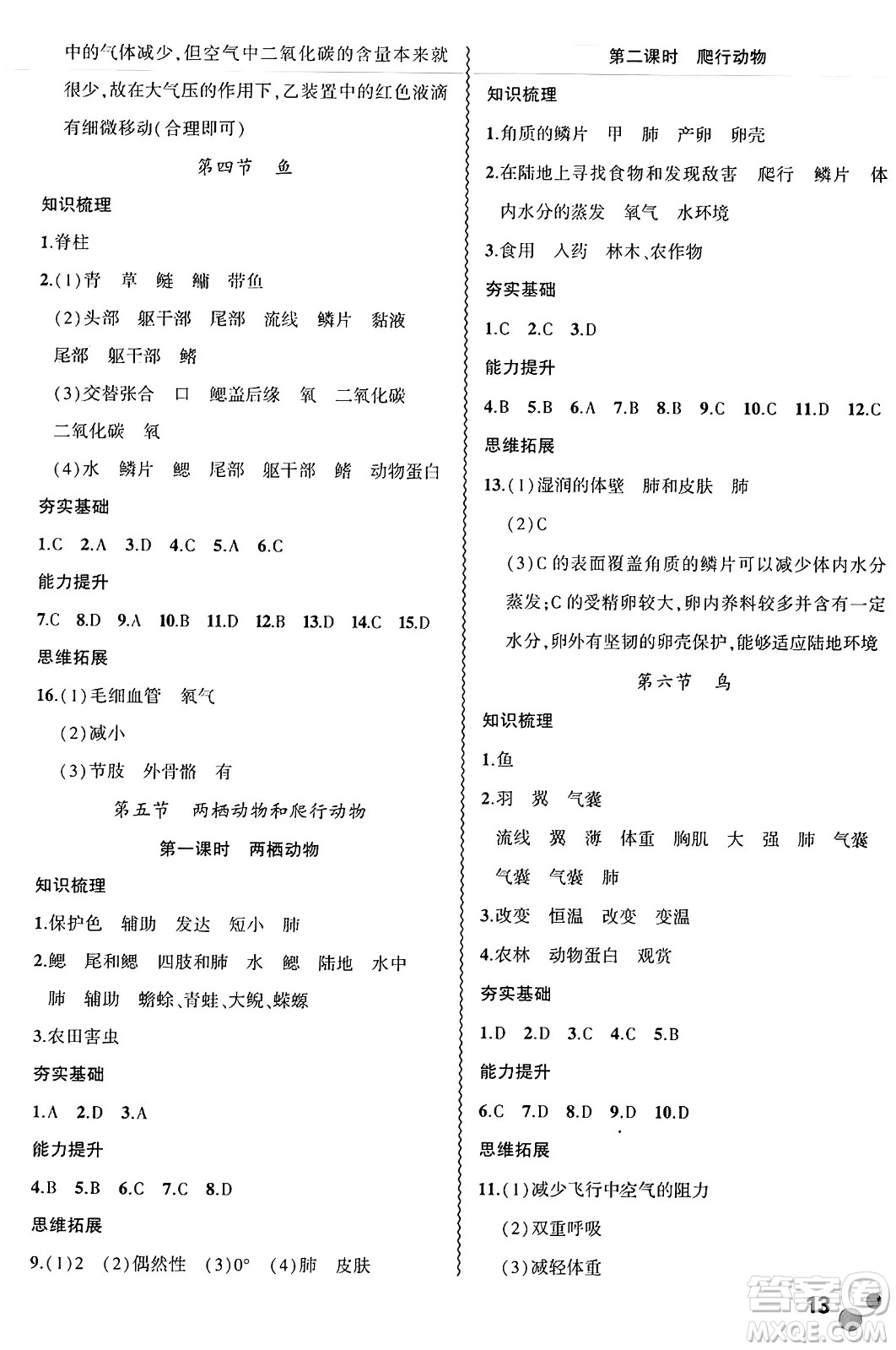 安徽大學(xué)出版社2024年秋創(chuàng)新課堂創(chuàng)新作業(yè)本八年級生物上冊人教版答案