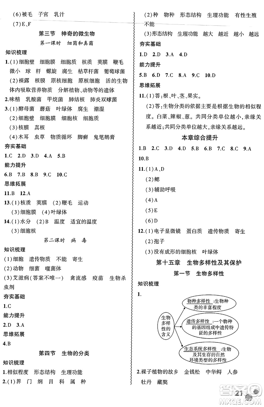 安徽大學(xué)出版社2024年秋創(chuàng)新課堂創(chuàng)新作業(yè)本八年級(jí)生物上冊(cè)蘇教版答案