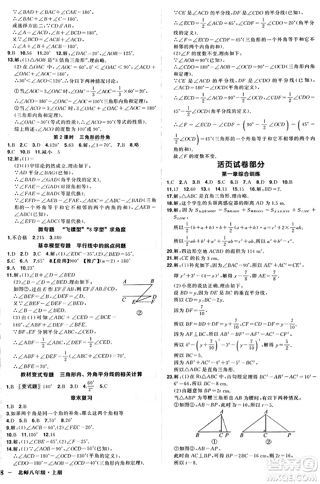 長江出版社2024年秋狀元成才路創(chuàng)優(yōu)作業(yè)八年級數(shù)學(xué)上冊北師大版修訂版答案