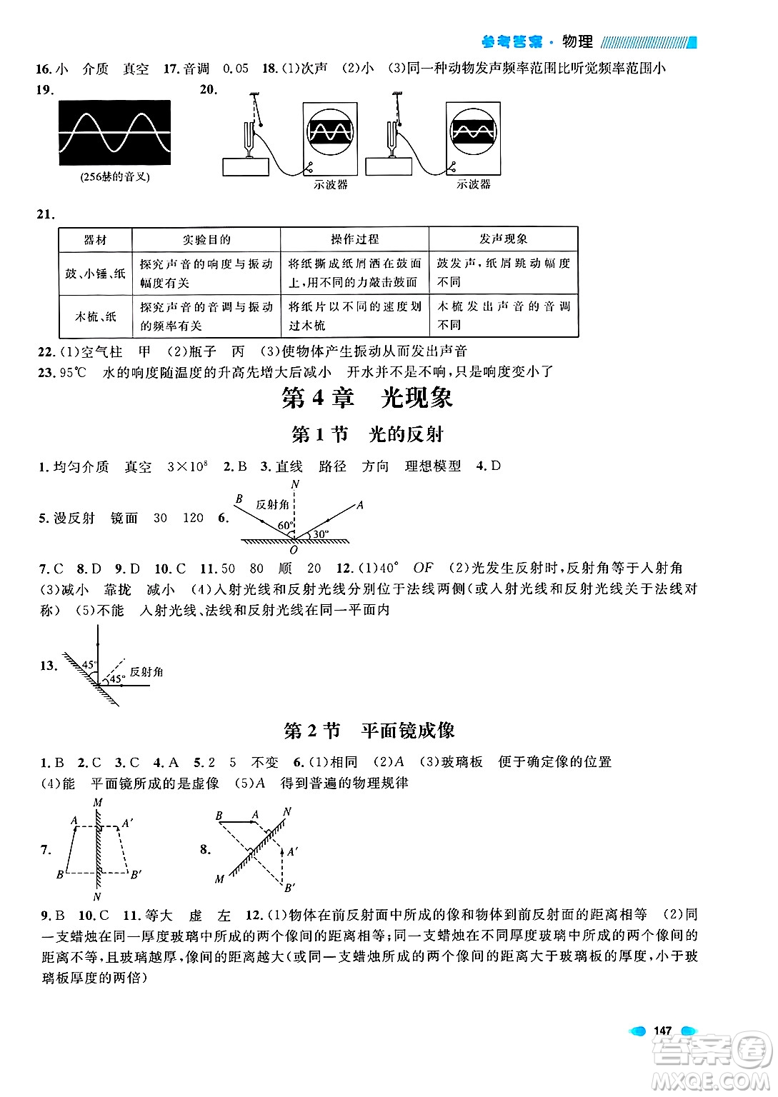 天津人民出版社2024年秋上海作業(yè)八年級(jí)物理上冊(cè)上海專(zhuān)版答案