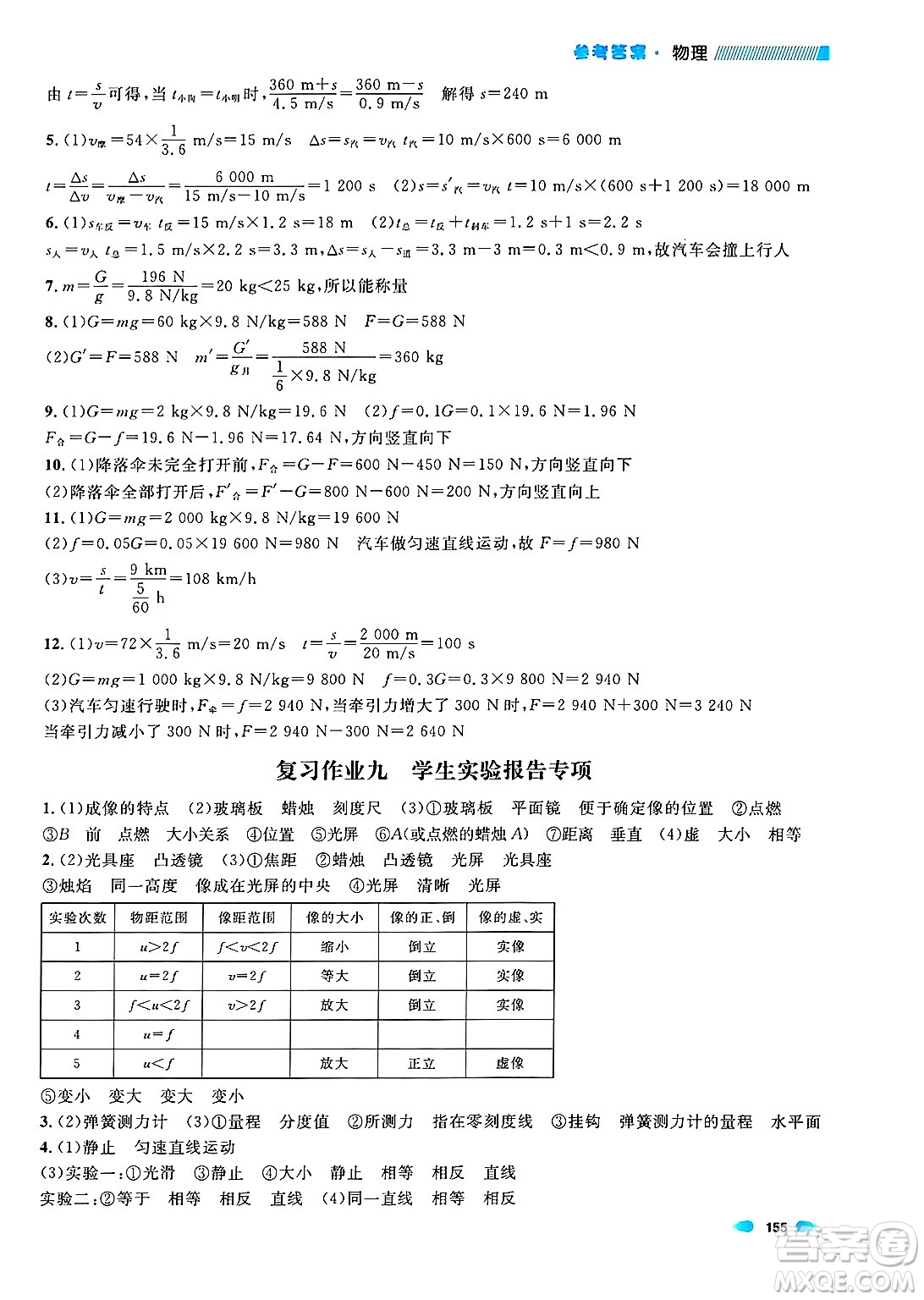 天津人民出版社2024年秋上海作業(yè)八年級(jí)物理上冊(cè)上海專(zhuān)版答案