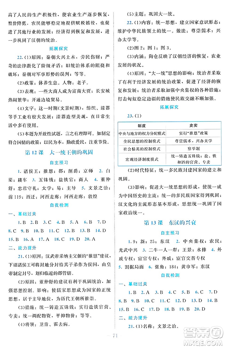 北京師范大學(xué)出版社2024年秋課堂精練七年級(jí)中國(guó)歷史上冊(cè)通用版江蘇專版答案