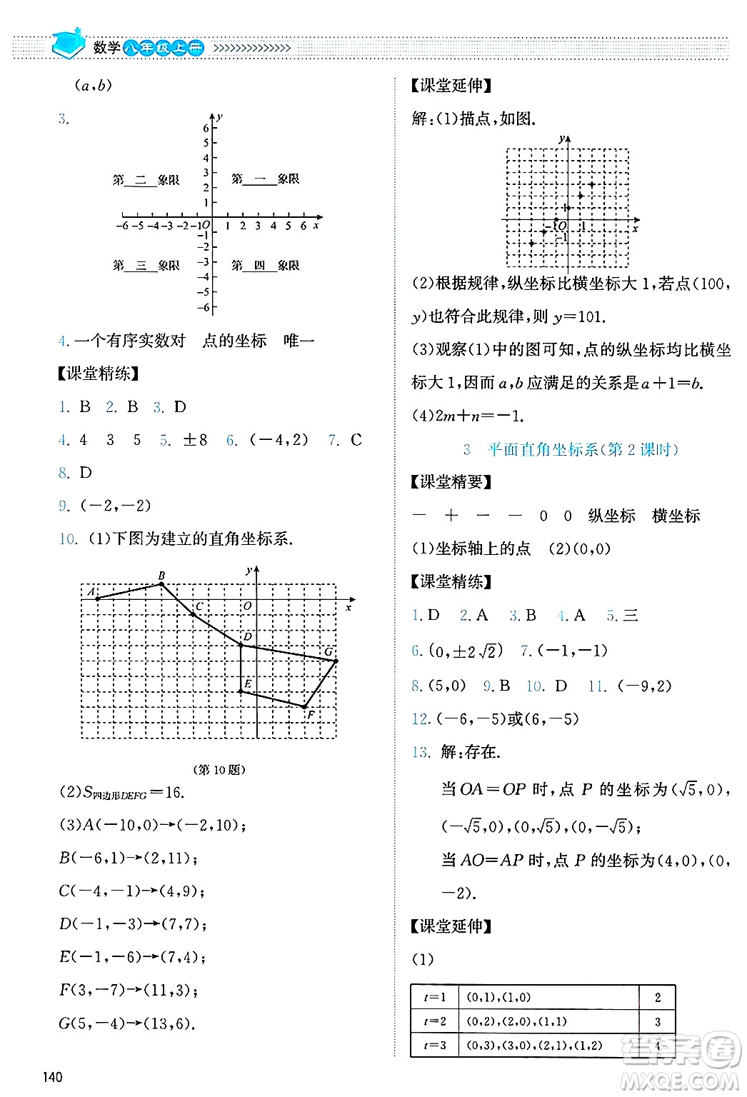 北京師范大學出版社2024年秋課堂精練八年級數(shù)學上冊北師大版答案