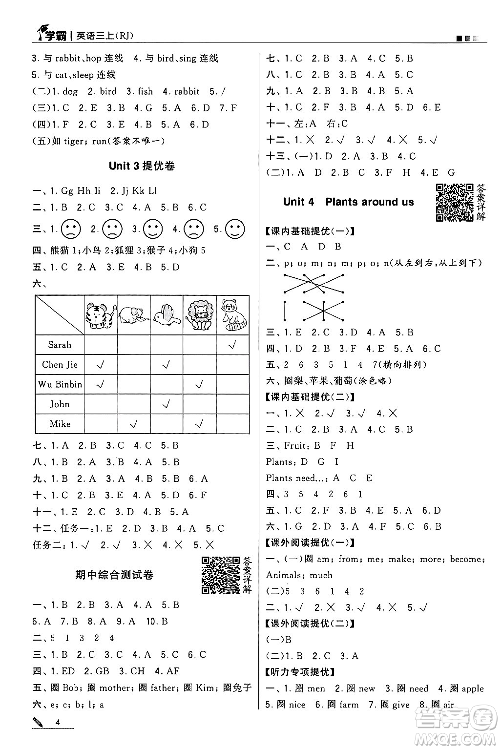 河海大學(xué)出版社2024年秋5星學(xué)霸三年級英語上冊人教版答案