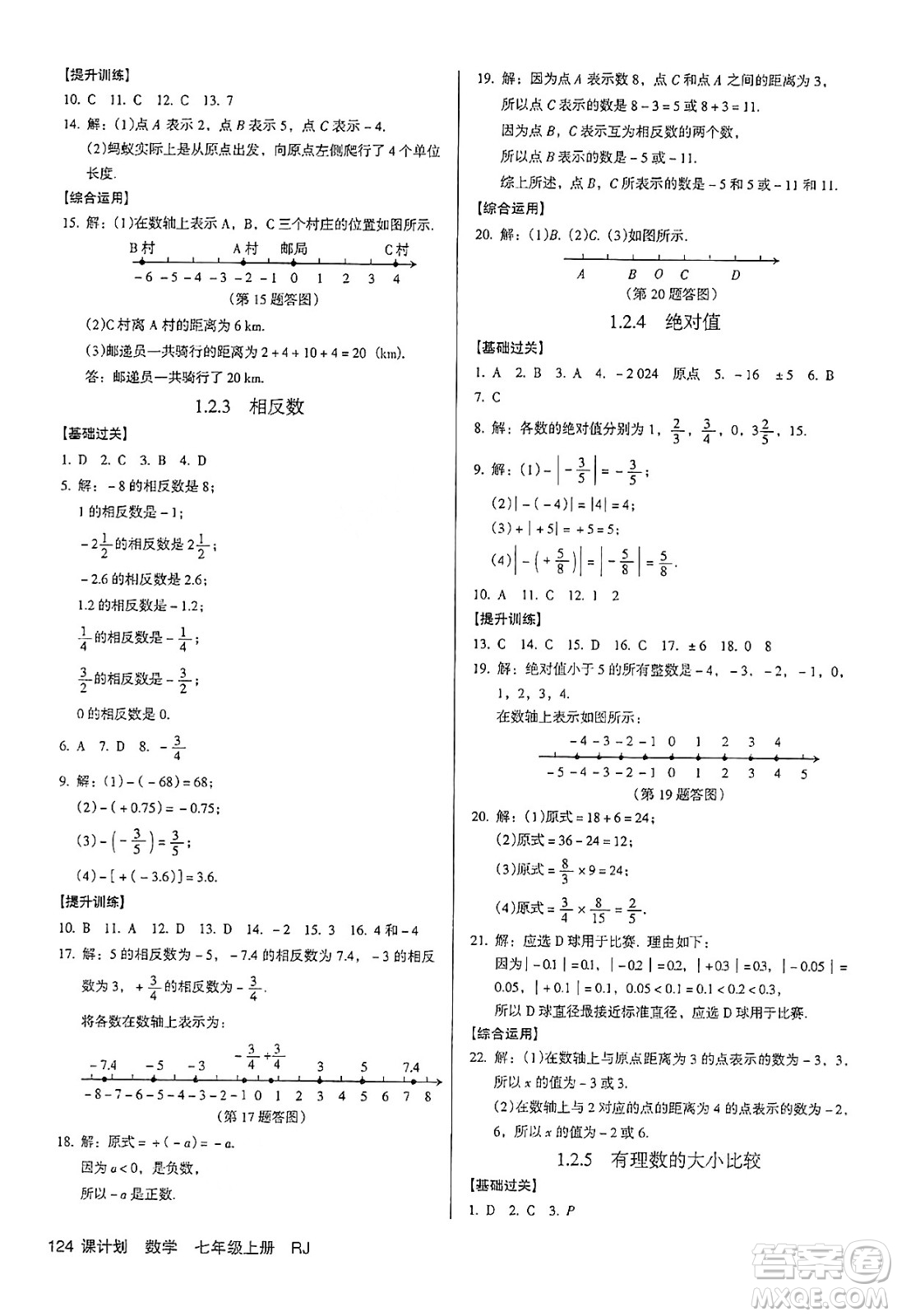 廣東經(jīng)濟(jì)出版社2024年秋全優(yōu)點(diǎn)練課計劃七年級數(shù)學(xué)上冊人教版答案