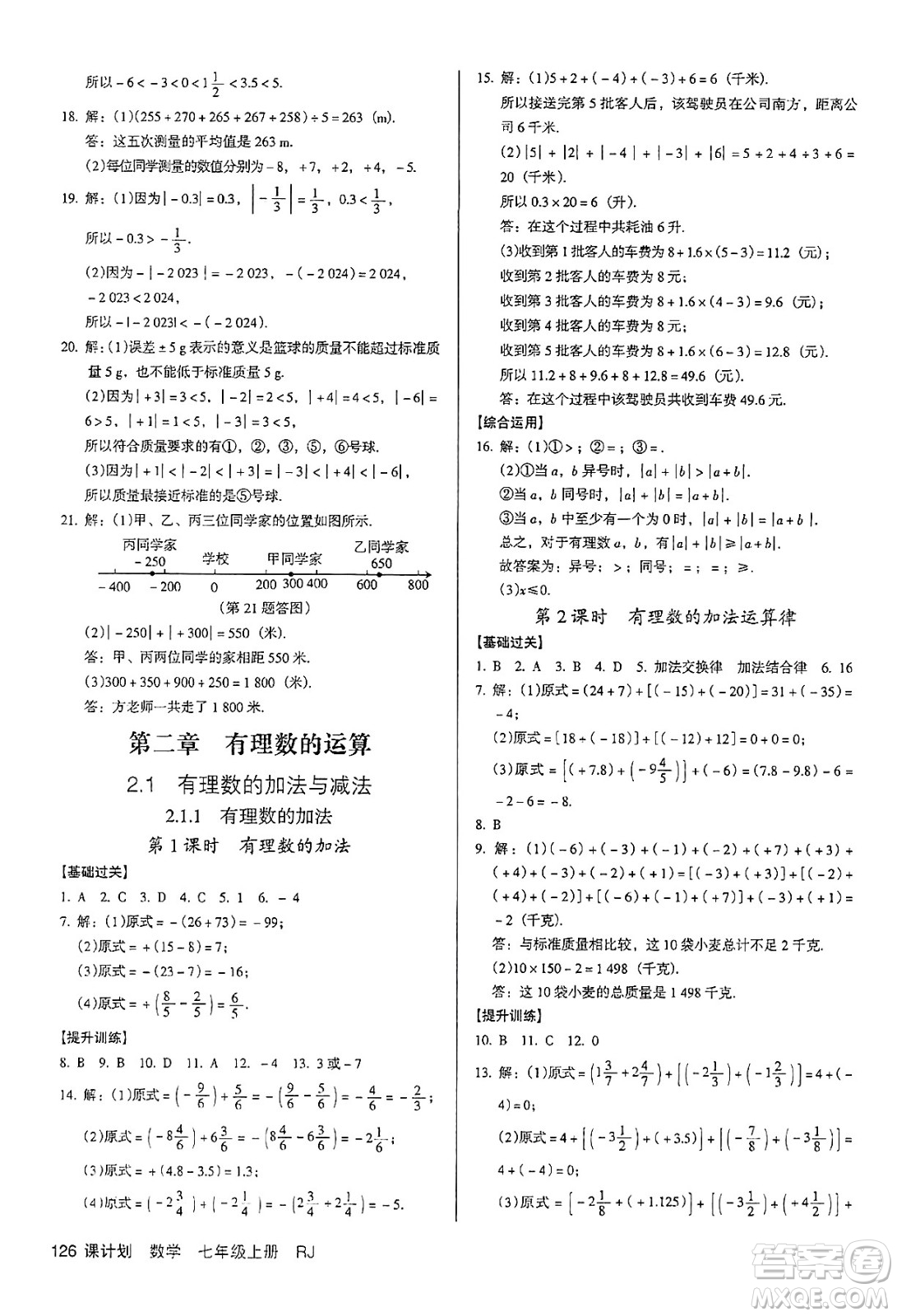 廣東經(jīng)濟(jì)出版社2024年秋全優(yōu)點(diǎn)練課計劃七年級數(shù)學(xué)上冊人教版答案