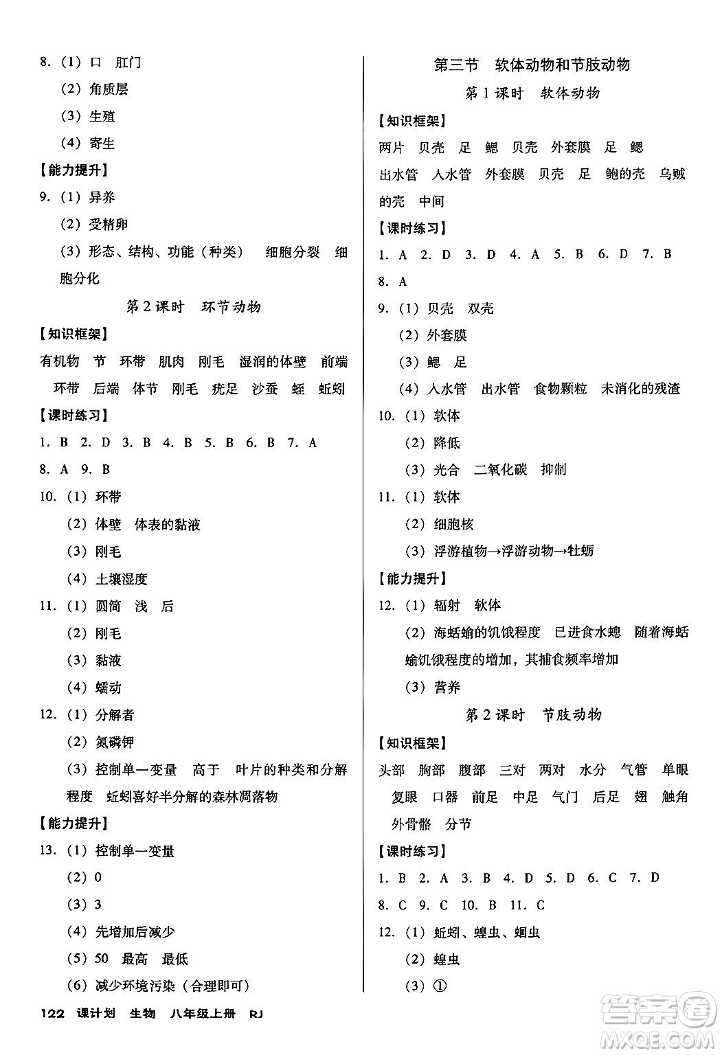 廣東經(jīng)濟(jì)出版社2024年秋全優(yōu)點(diǎn)練課計(jì)劃八年級生物上冊人教版答案
