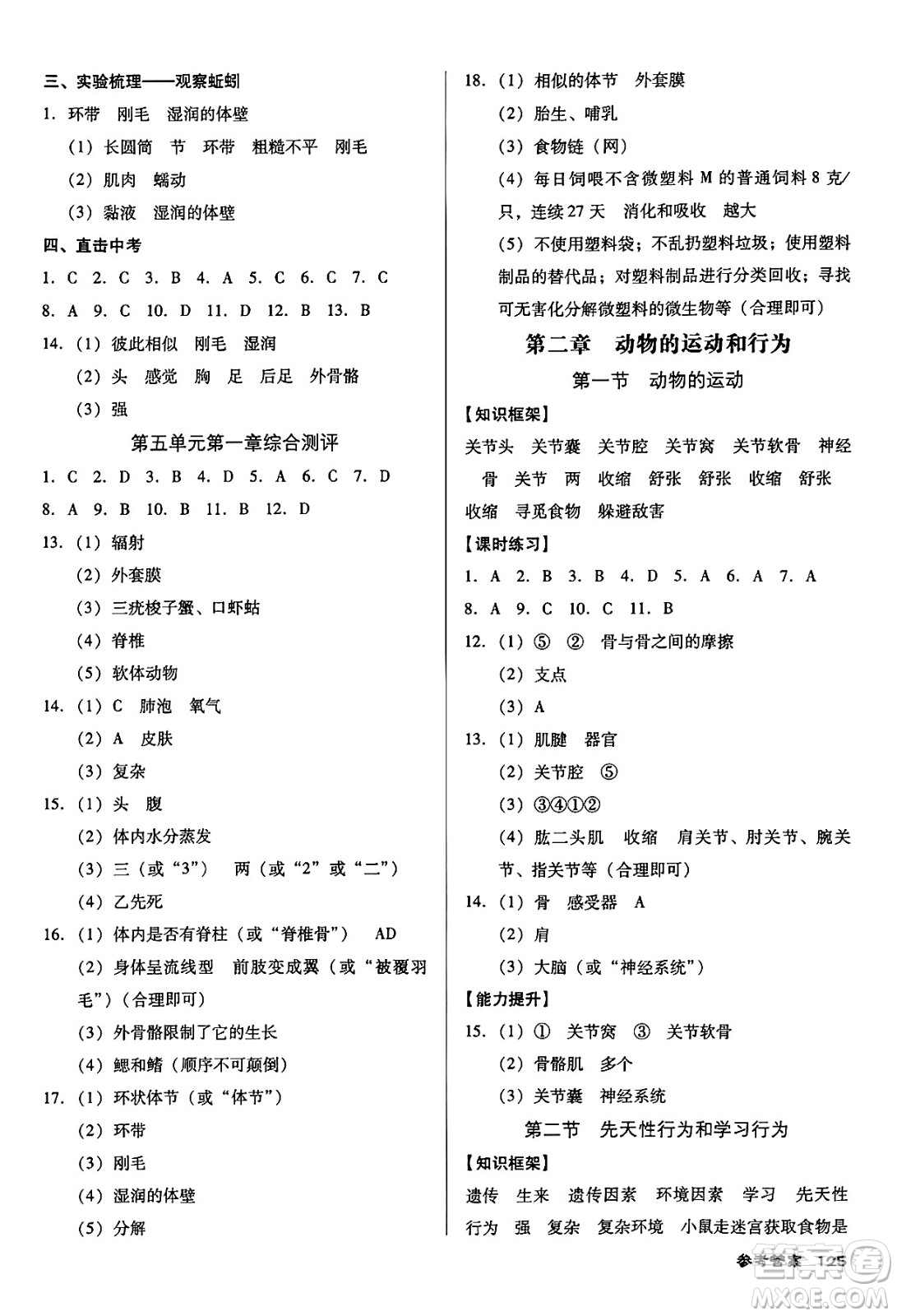 廣東經(jīng)濟(jì)出版社2024年秋全優(yōu)點(diǎn)練課計(jì)劃八年級生物上冊人教版答案