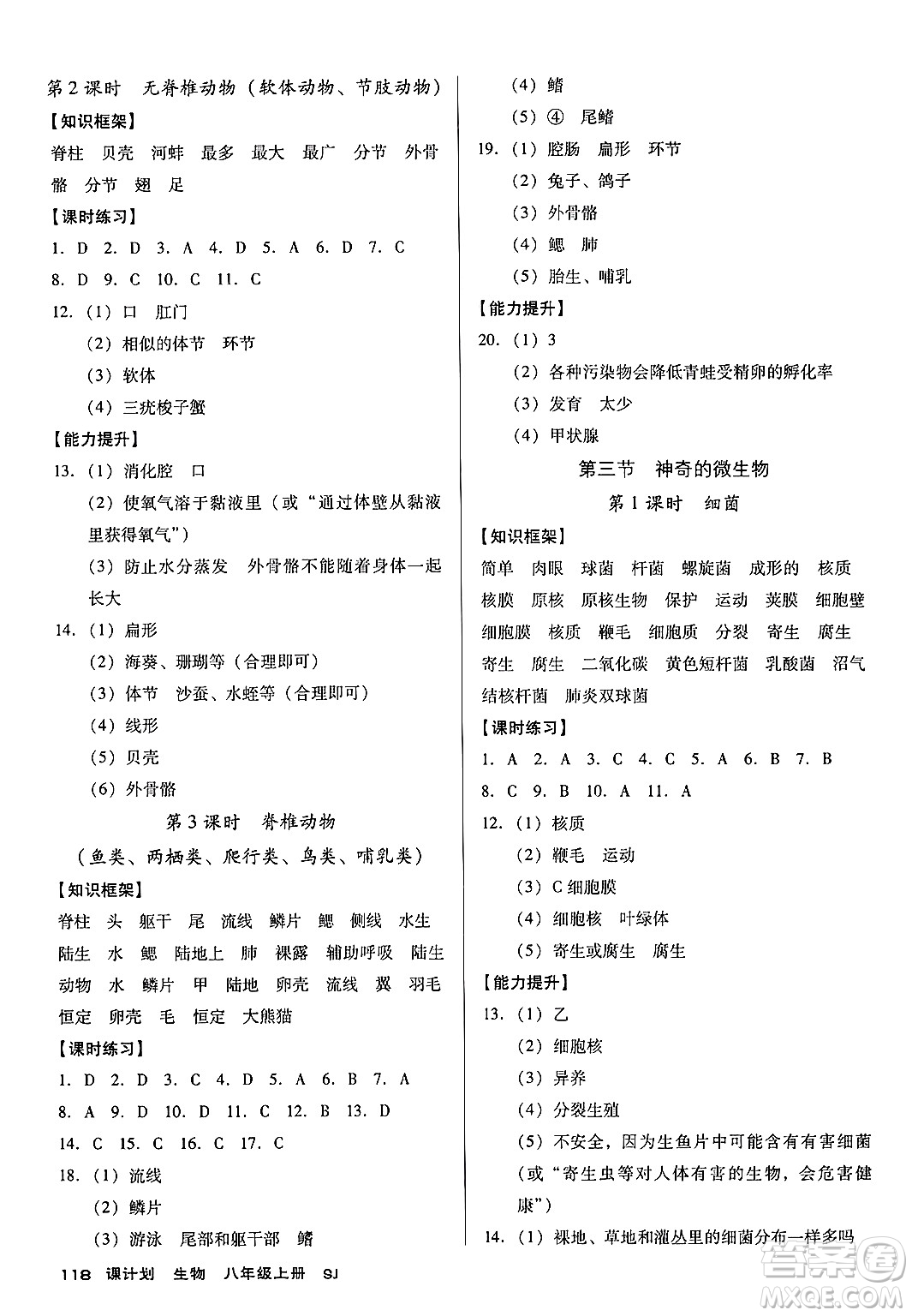 廣東經(jīng)濟出版社2024年秋全優(yōu)點練課計劃八年級生物上冊蘇教版答案