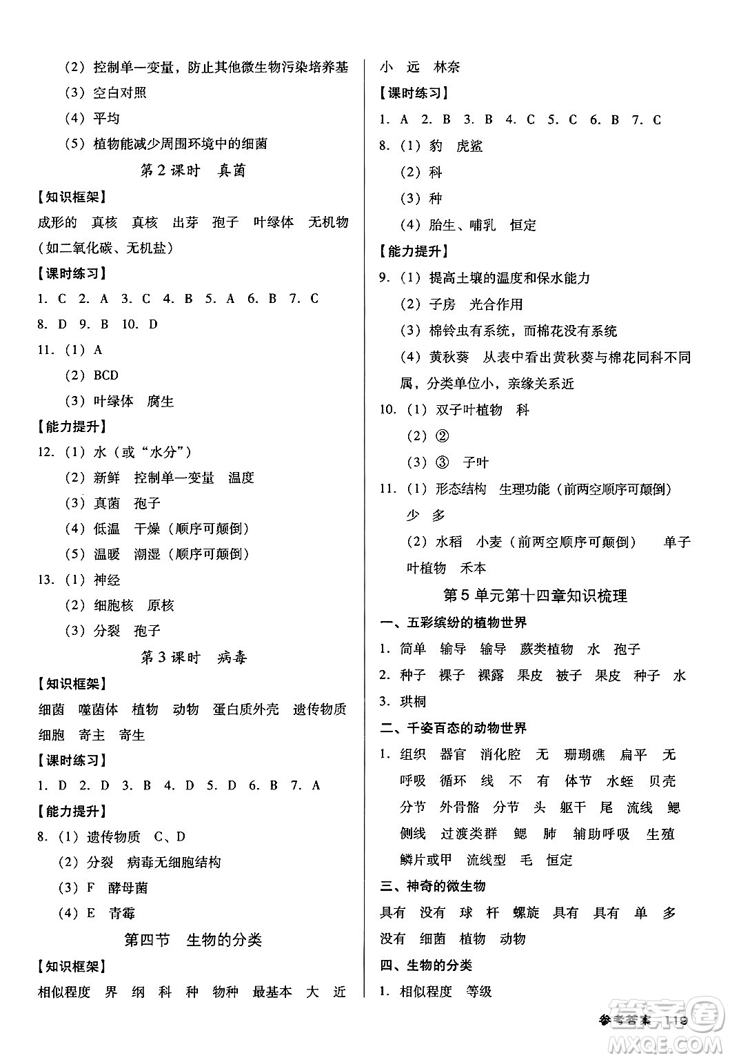 廣東經(jīng)濟出版社2024年秋全優(yōu)點練課計劃八年級生物上冊蘇教版答案