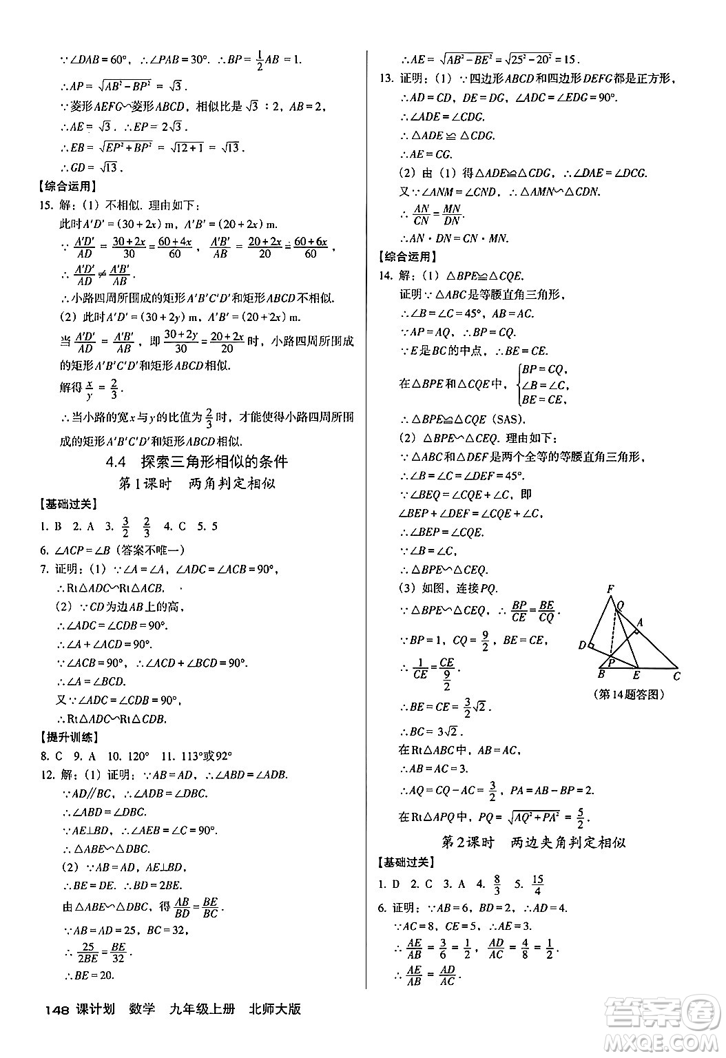 廣東經(jīng)濟(jì)出版社2024年秋全優(yōu)點(diǎn)練課計(jì)劃九年級(jí)數(shù)學(xué)上冊(cè)北師大版答案