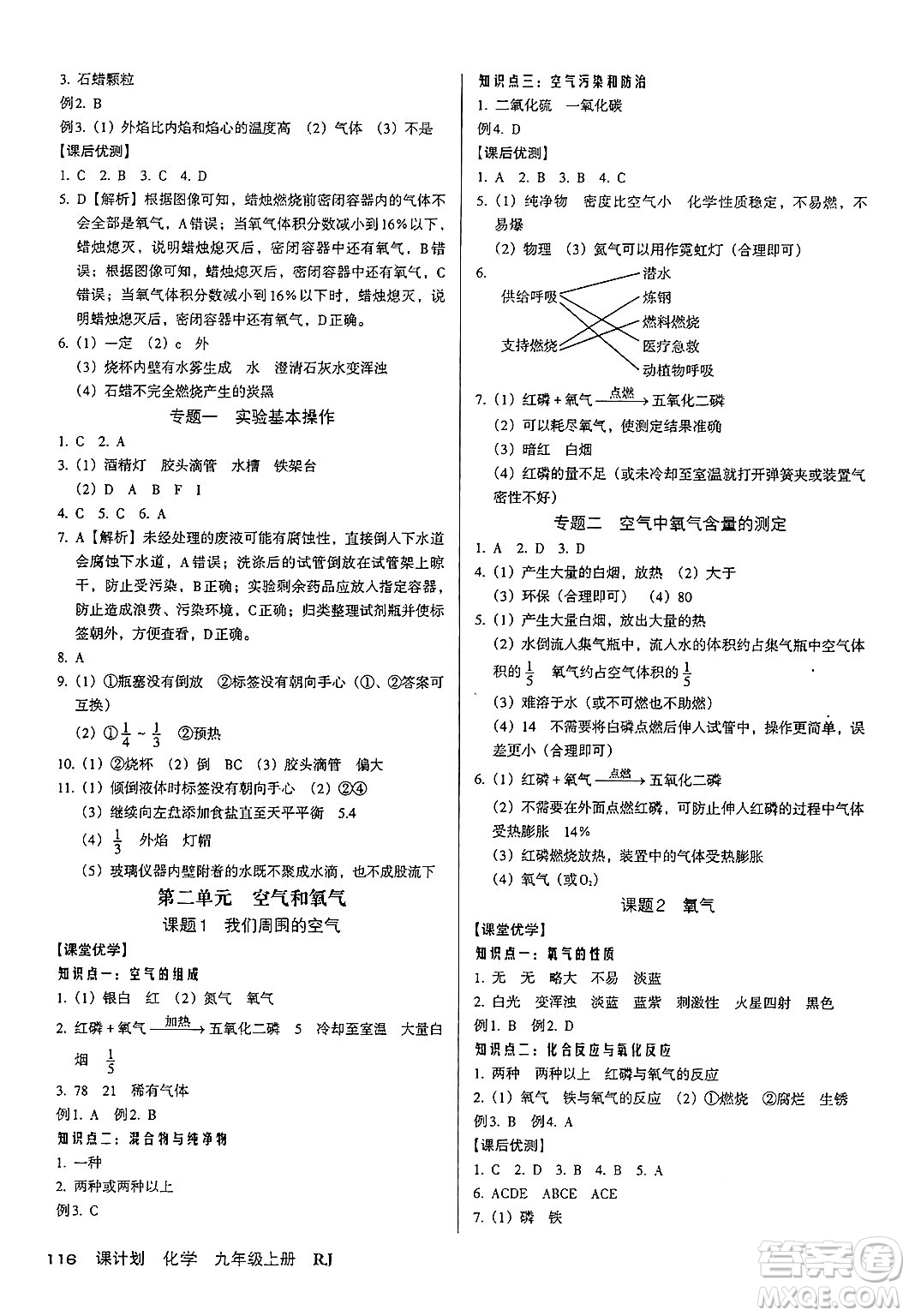 廣東經(jīng)濟(jì)出版社2024年秋全優(yōu)點(diǎn)練課計(jì)劃九年級化學(xué)上冊人教版答案