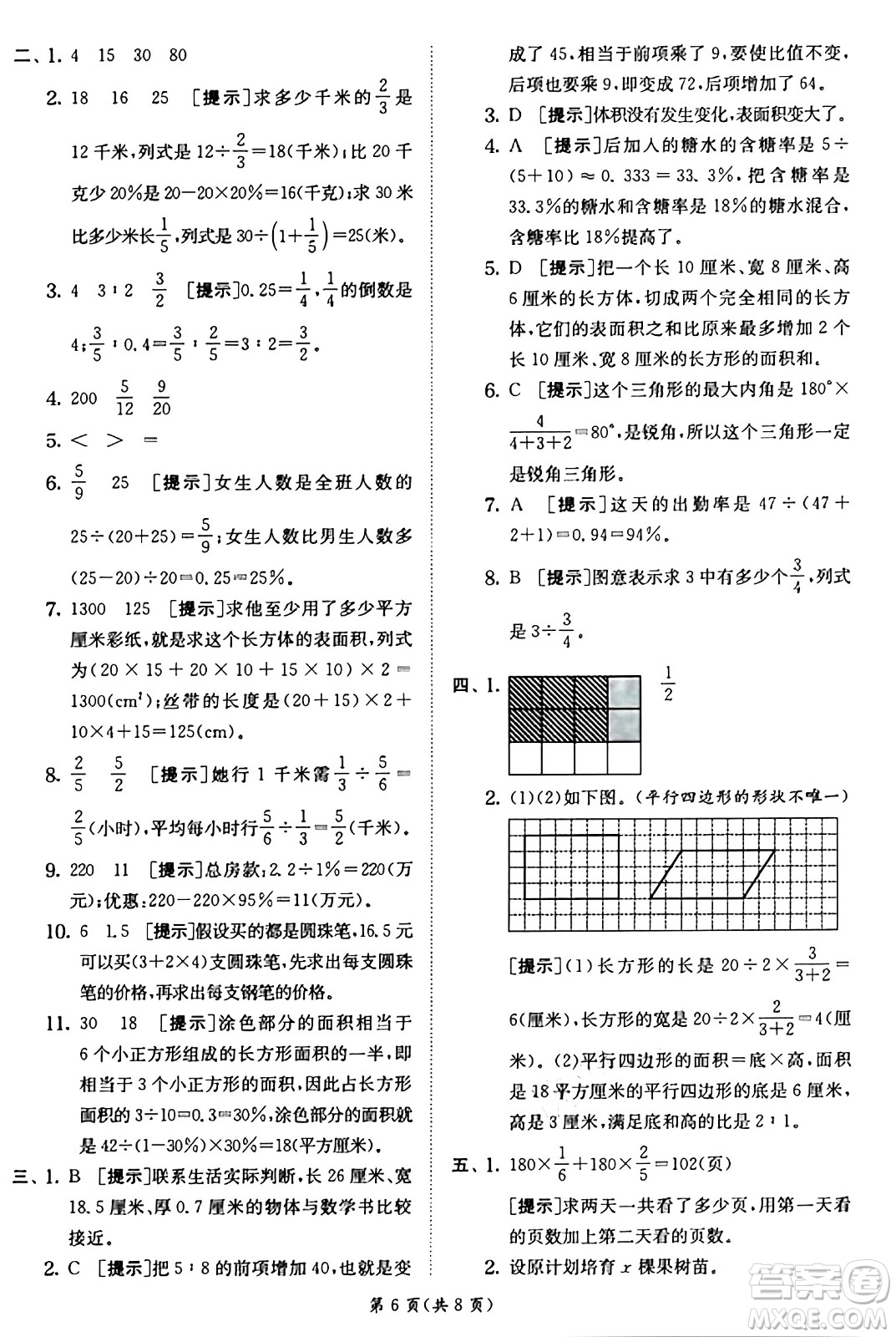江蘇人民出版社2024年秋春雨教育實(shí)驗(yàn)班提優(yōu)訓(xùn)練六年級(jí)數(shù)學(xué)上冊(cè)蘇教版江蘇專(zhuān)版答案