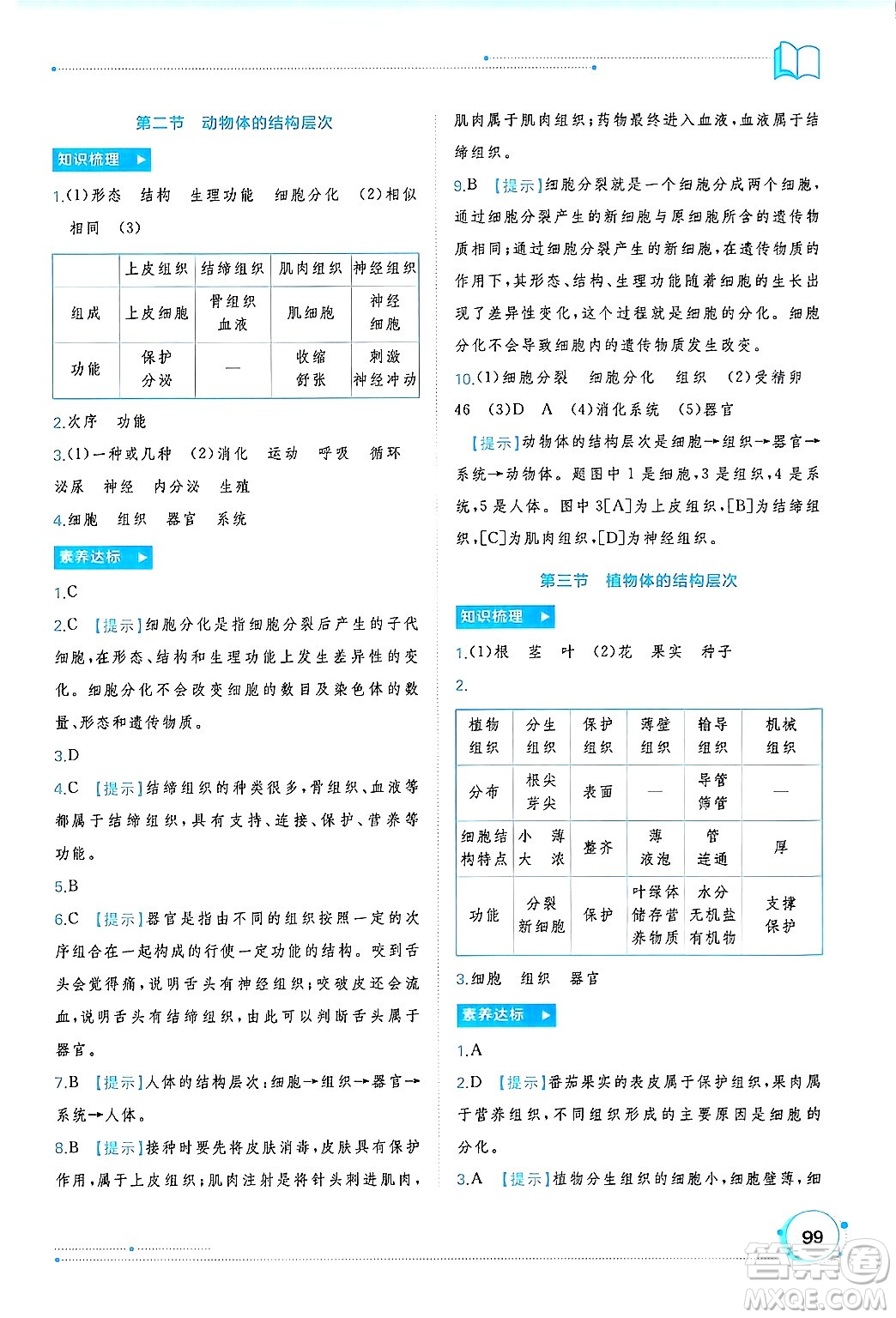 廣西師范大學(xué)出版社2024年秋新課程學(xué)習(xí)與測(cè)評(píng)同步學(xué)習(xí)七年級(jí)生物上冊(cè)人教版答案