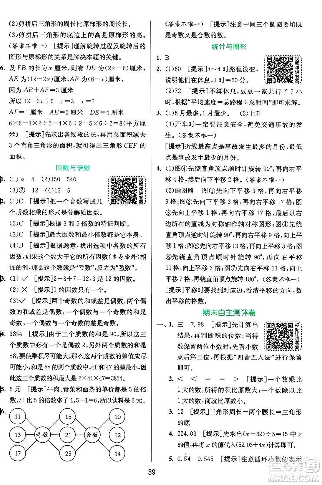 江蘇人民出版社2024年秋春雨教育實(shí)驗(yàn)班提優(yōu)訓(xùn)練五年級數(shù)學(xué)上冊青島版山東專版答案