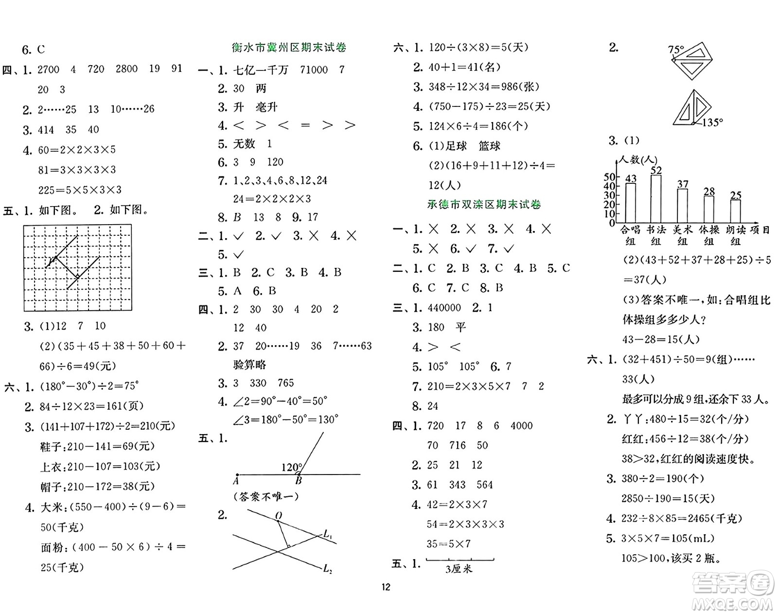 江蘇人民出版社2024年秋春雨教育實(shí)驗(yàn)班提優(yōu)訓(xùn)練四年級數(shù)學(xué)上冊冀教版河北專版答案