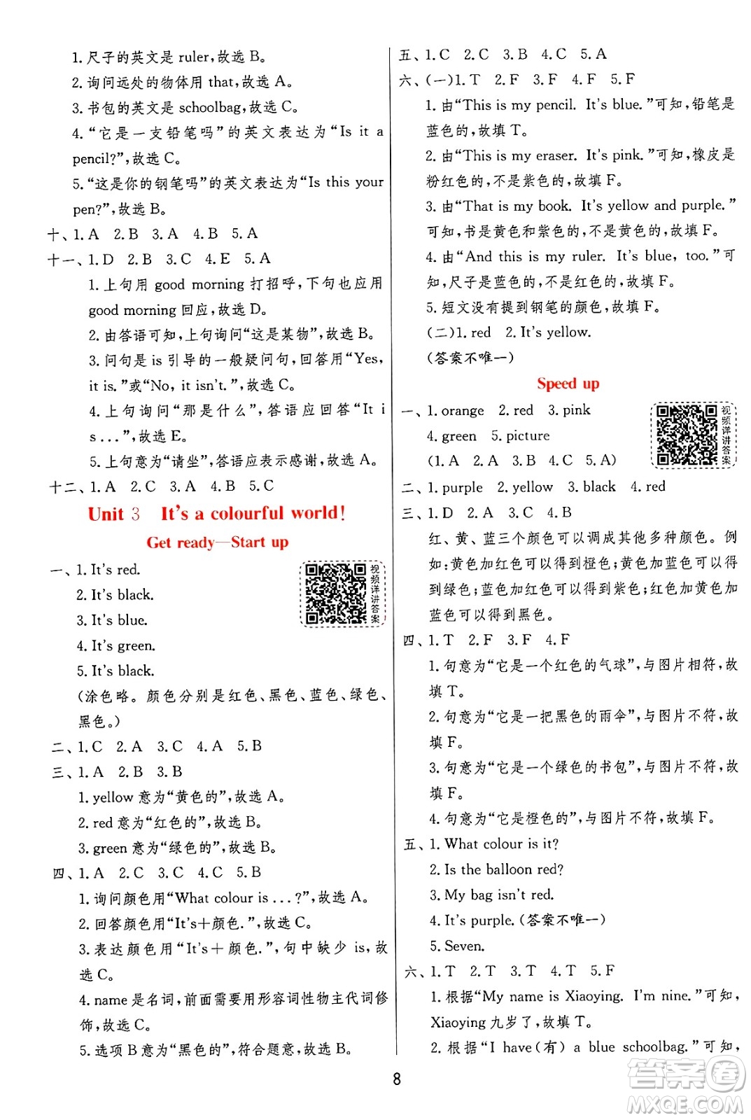 江蘇人民出版社2024年秋春雨教育實驗班提優(yōu)訓(xùn)練三年級英語上冊外研版三起點答案