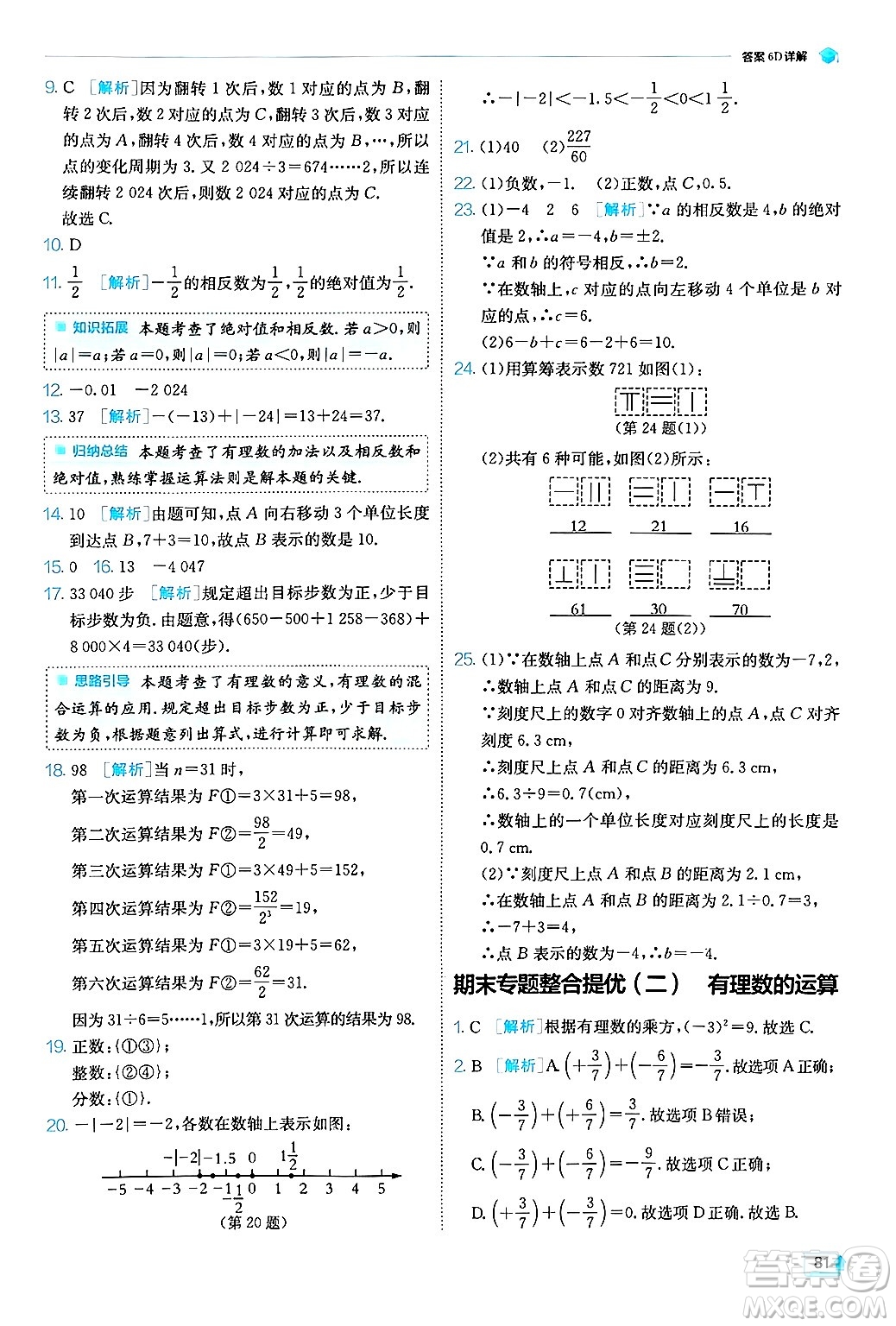 江蘇人民出版社2024年秋春雨教育實驗班提優(yōu)訓(xùn)練七年級數(shù)學(xué)上冊浙教版答案