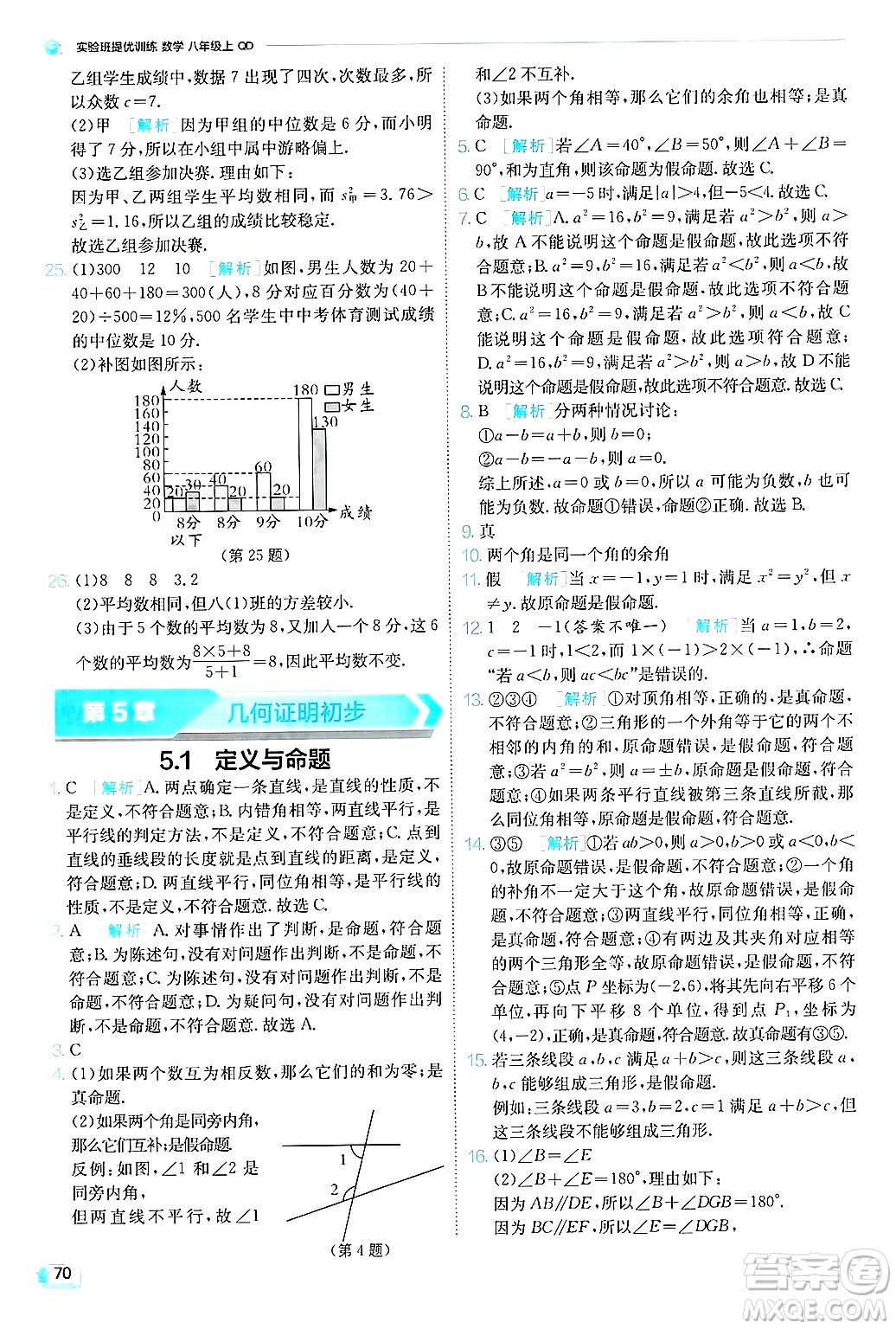 江蘇人民出版社2024年秋春雨教育實(shí)驗(yàn)班提優(yōu)訓(xùn)練八年級數(shù)學(xué)上冊青島版答案