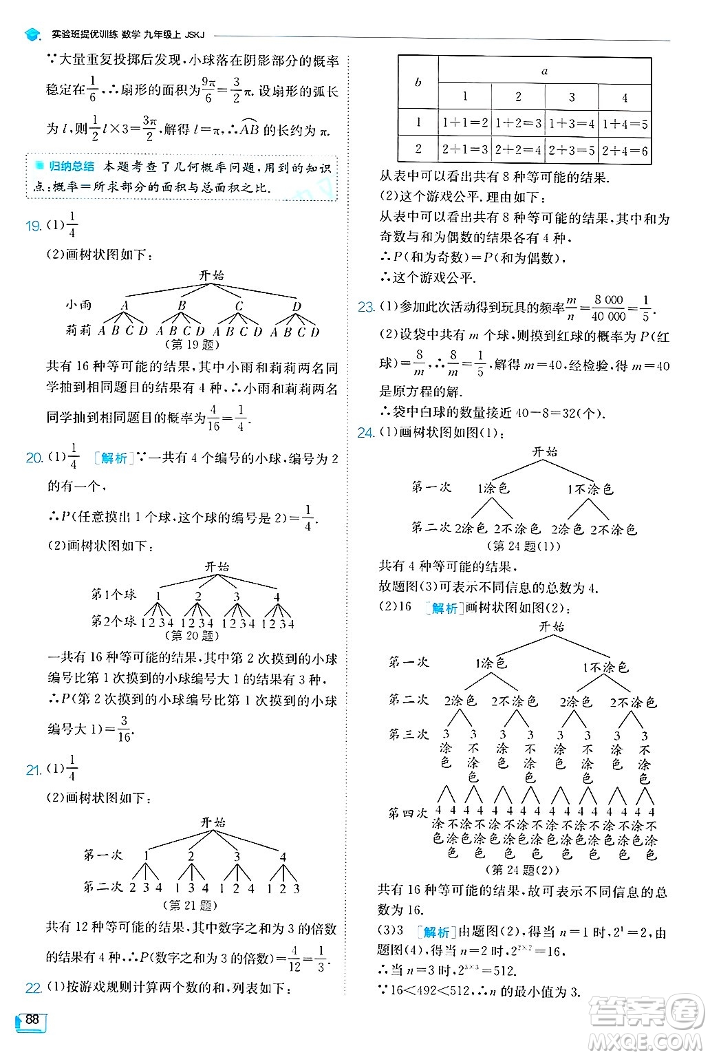 江蘇人民出版社2024年秋春雨教育實驗班提優(yōu)訓練九年級數(shù)學上冊蘇科版答案