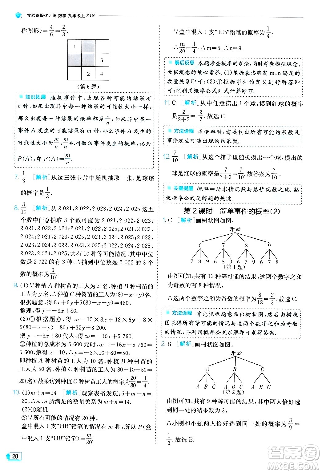江蘇人民出版社2024年秋春雨教育實驗班提優(yōu)訓(xùn)練九年級數(shù)學(xué)上冊浙教版答案