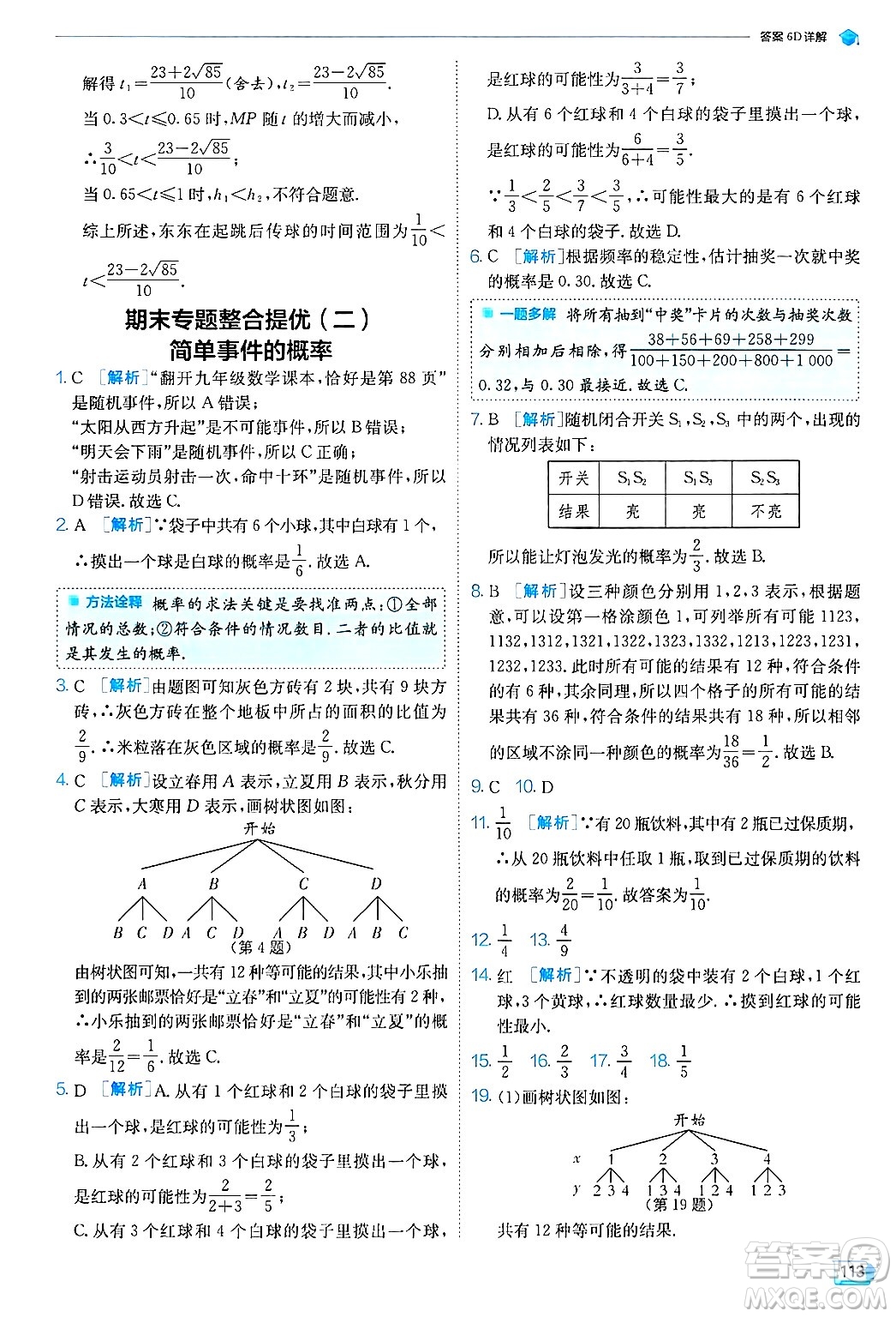 江蘇人民出版社2024年秋春雨教育實驗班提優(yōu)訓(xùn)練九年級數(shù)學(xué)上冊浙教版答案