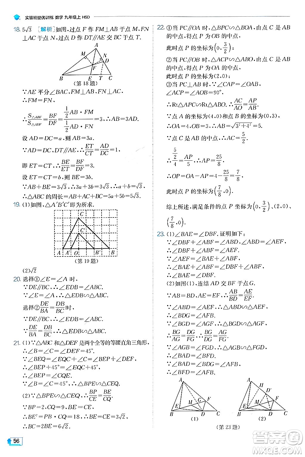 江蘇人民出版社2024年秋春雨教育實(shí)驗(yàn)班提優(yōu)訓(xùn)練九年級(jí)數(shù)學(xué)上冊(cè)華師版答案