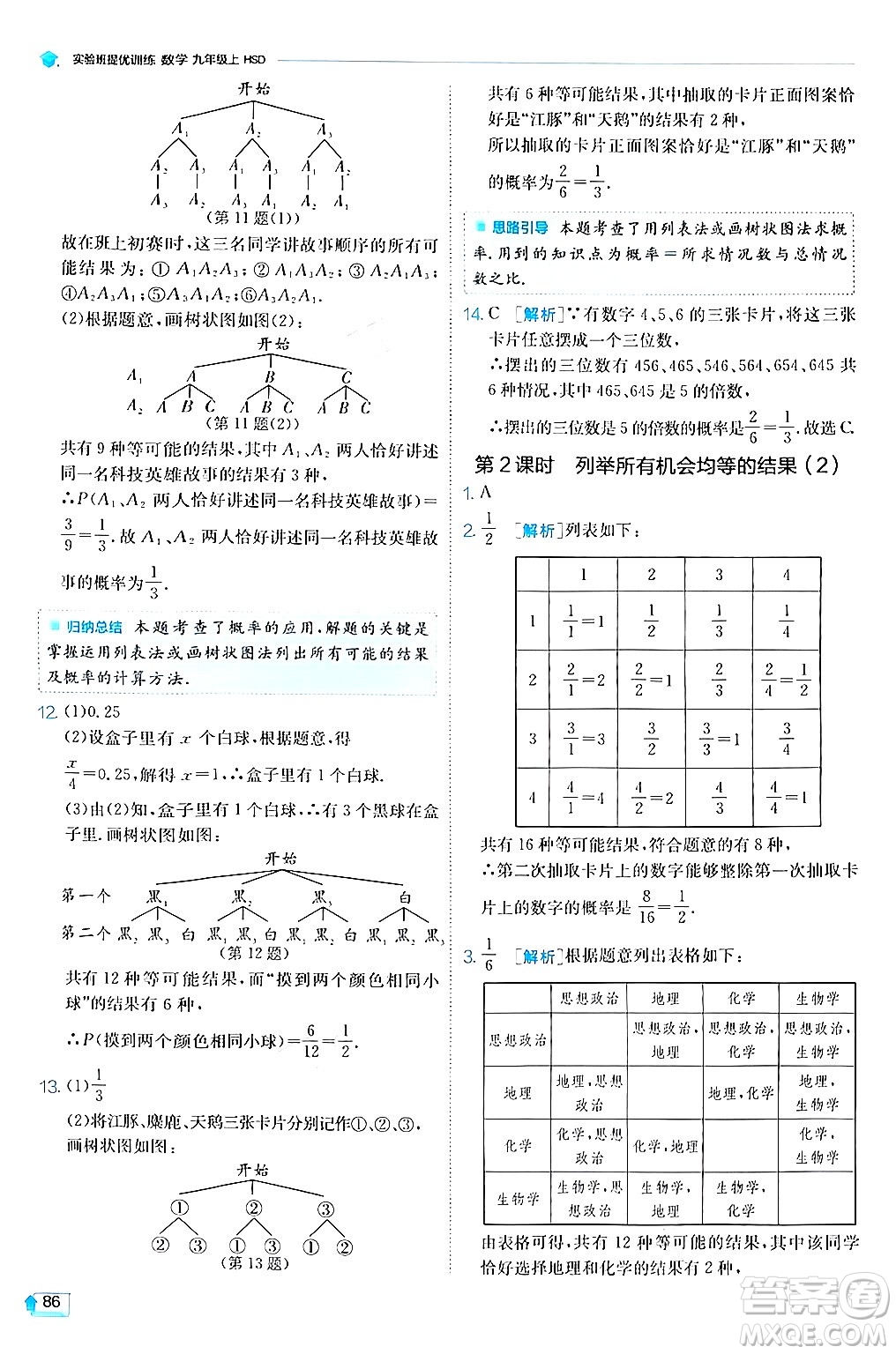江蘇人民出版社2024年秋春雨教育實(shí)驗(yàn)班提優(yōu)訓(xùn)練九年級(jí)數(shù)學(xué)上冊(cè)華師版答案