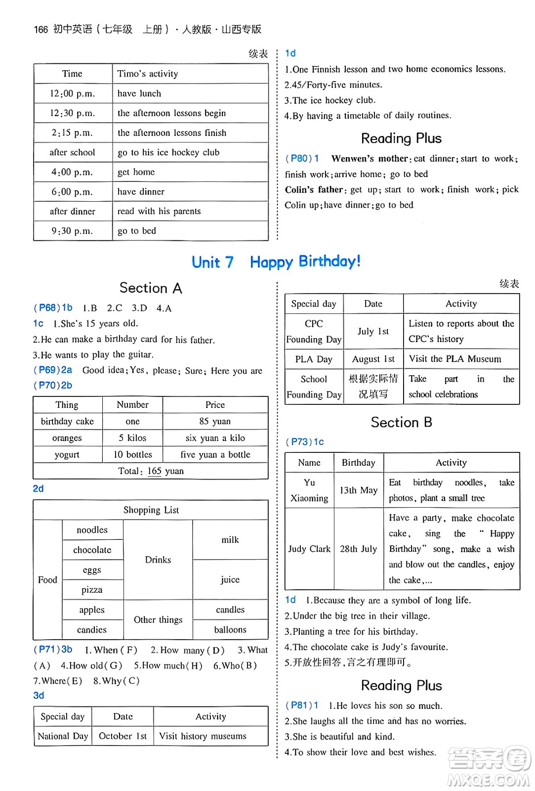 四川大學出版社2024年秋初中同步5年中考3年模擬七年級英語上冊人教版山西專版答案