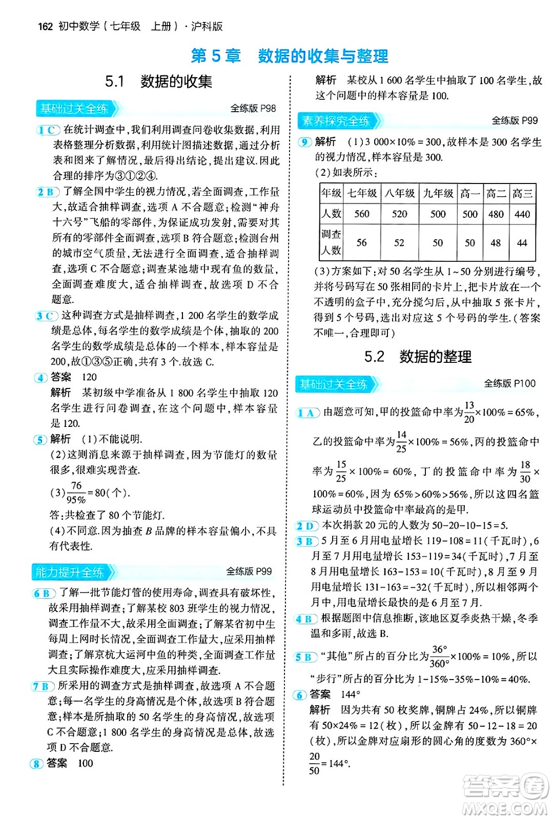 首都師范大學(xué)出版社2024年秋初中同步5年中考3年模擬七年級(jí)數(shù)學(xué)上冊(cè)滬科版答案