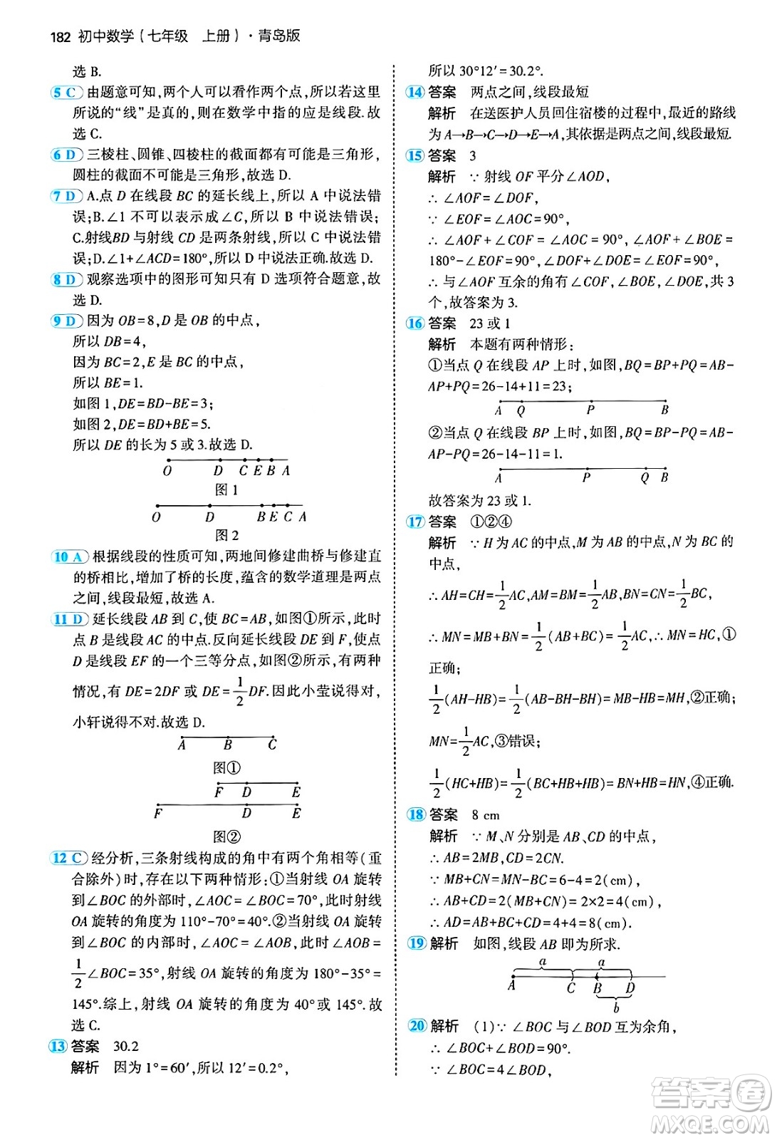 四川大學(xué)出版社2024年秋初中同步5年中考3年模擬七年級數(shù)學(xué)上冊青島版答案
