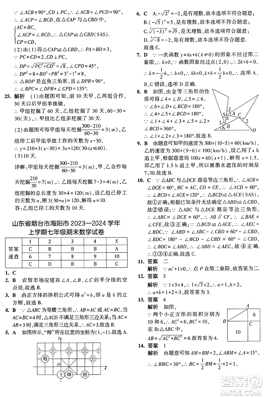 四川大學出版社2024年秋初中同步5年中考3年模擬七年級數(shù)學上冊魯教版山東專版答案