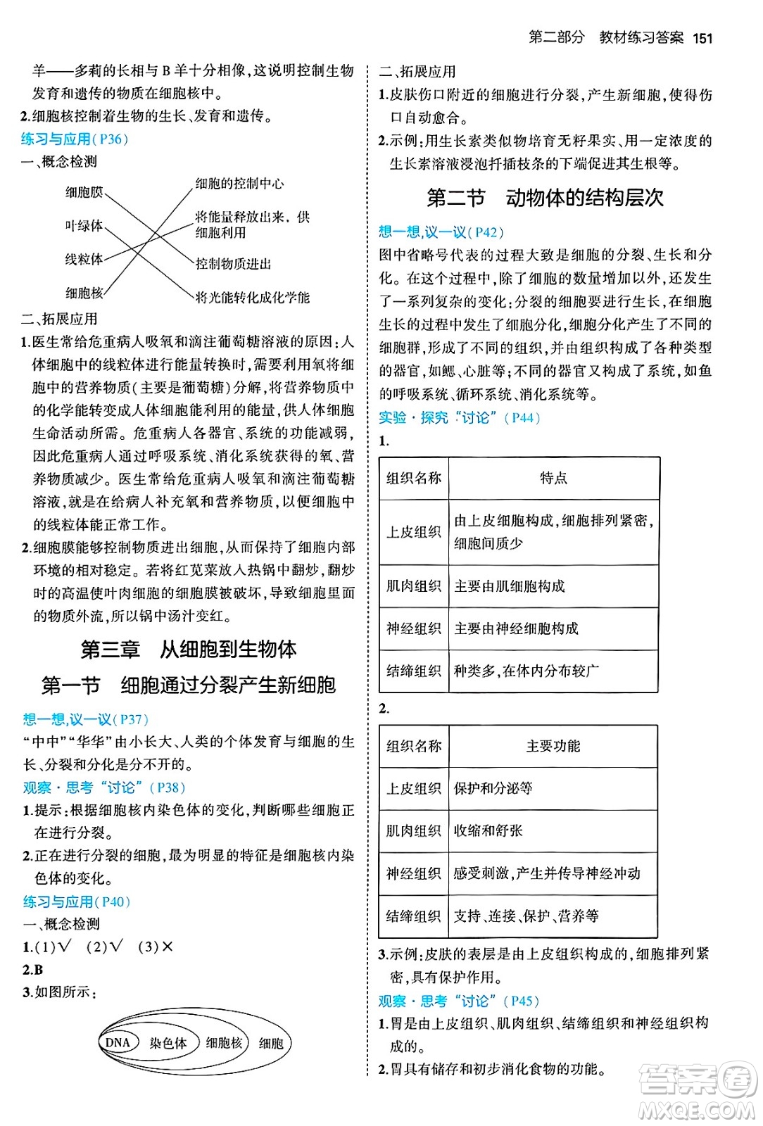 四川大學出版社2024年秋初中同步5年中考3年模擬七年級生物上冊人教版答案
