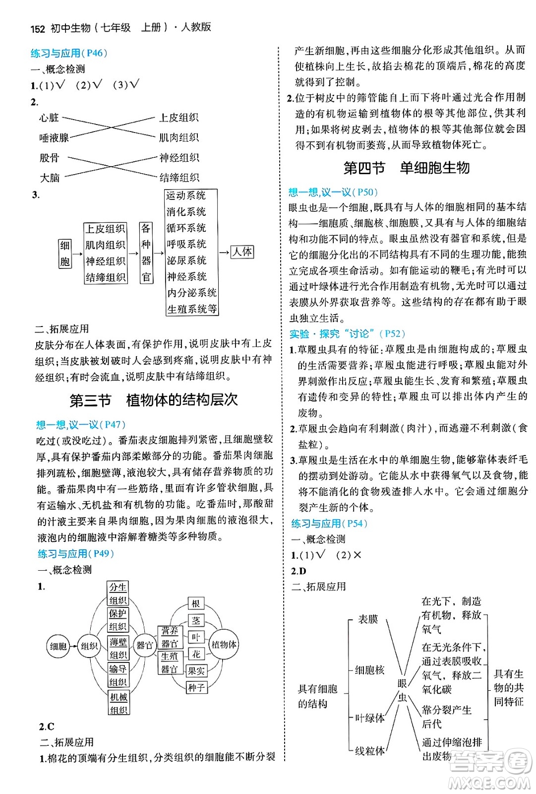 四川大學出版社2024年秋初中同步5年中考3年模擬七年級生物上冊人教版答案