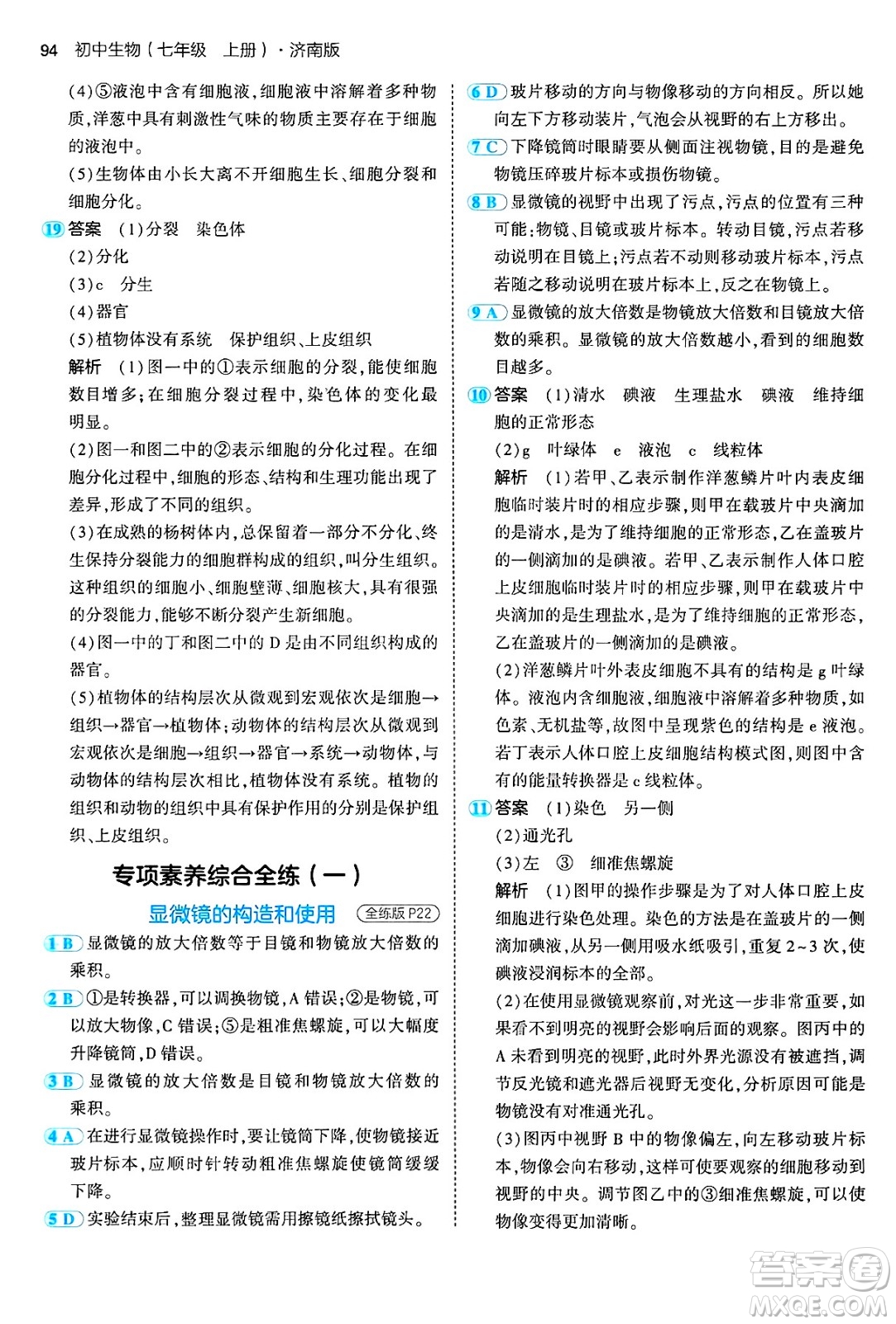 四川大學(xué)出版社2024年秋初中同步5年中考3年模擬七年級生物上冊濟南版答案