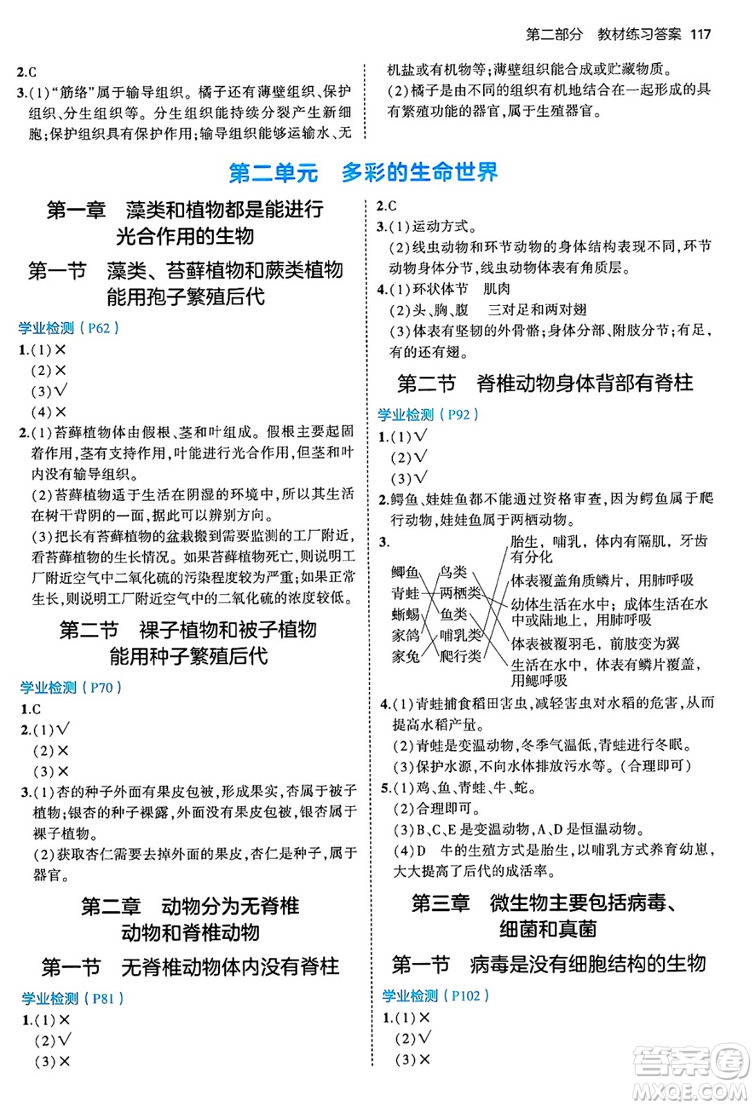 四川大學(xué)出版社2024年秋初中同步5年中考3年模擬七年級生物上冊濟南版答案