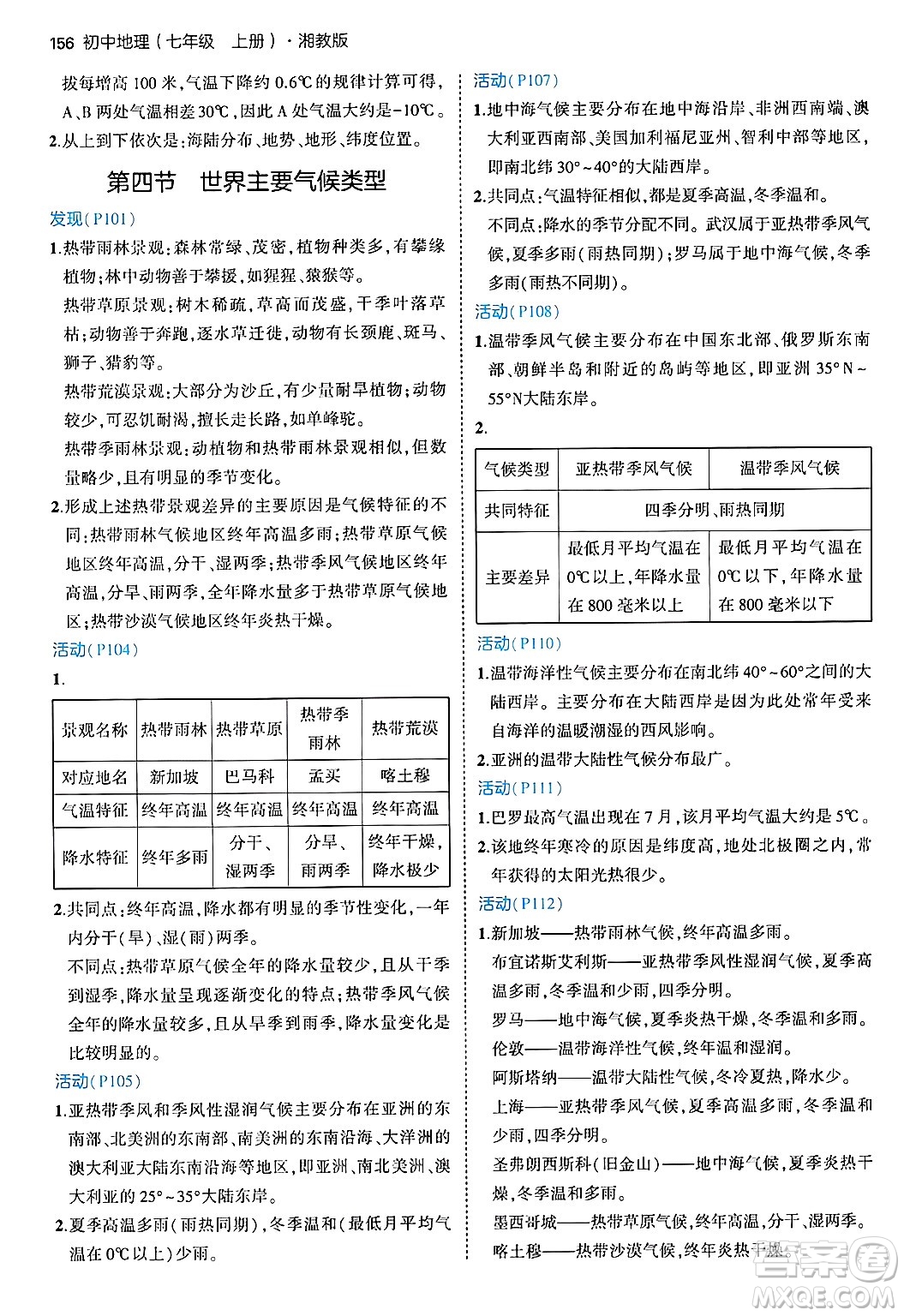 四川大學(xué)出版社2024年秋初中同步5年中考3年模擬七年級(jí)地理上冊(cè)湘教版答案