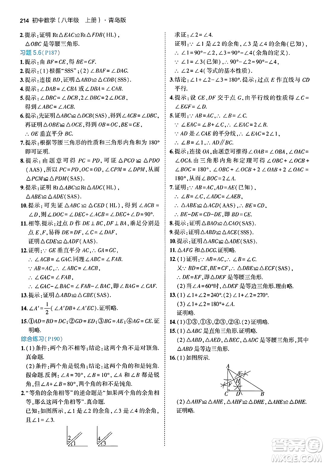 首都師范大學出版社2024年秋初中同步5年中考3年模擬八年級數(shù)學上冊青島版答案