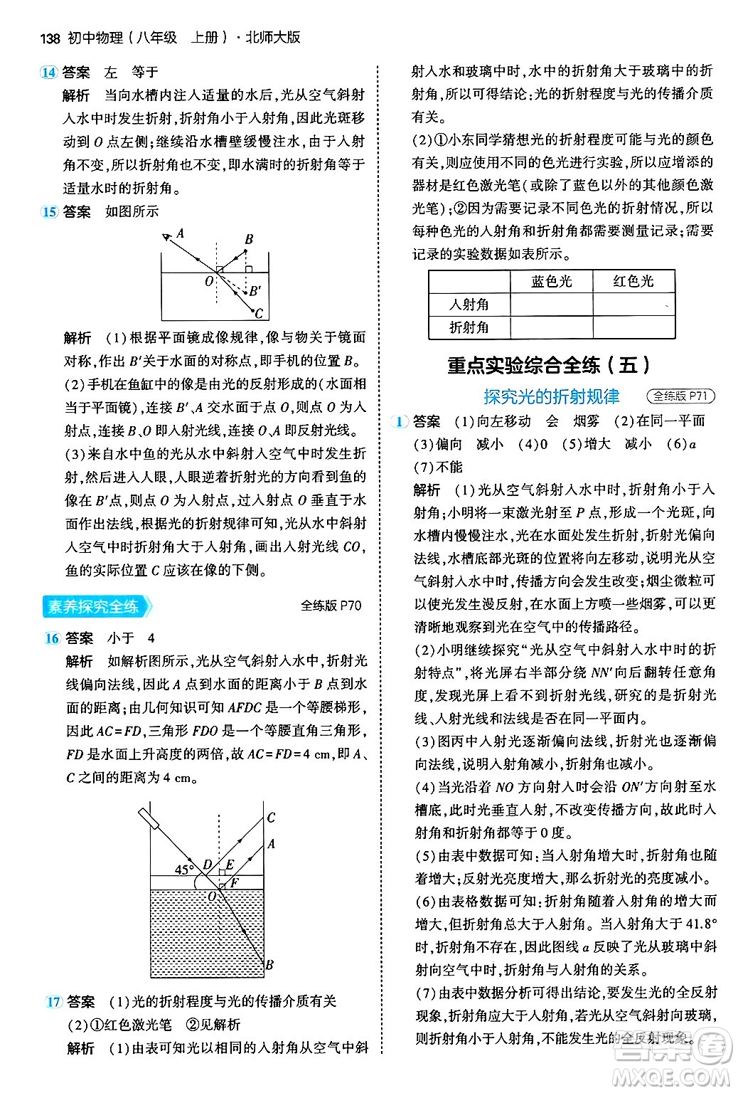 四川大學出版社2024年秋初中同步5年中考3年模擬八年級物理上冊北師大版答案